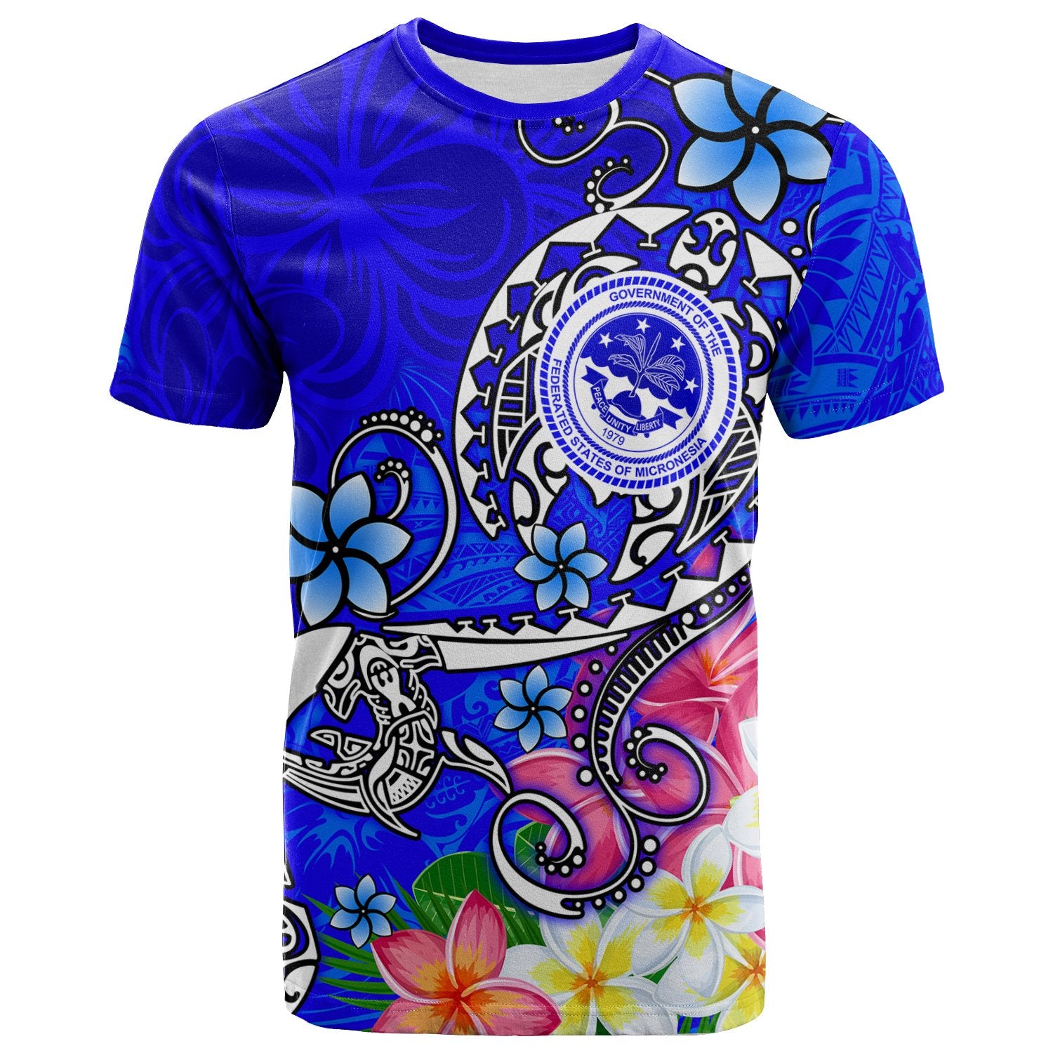 FSM T Shirt Turtle Plumeria (Blue) Unisex Blue - Polynesian Pride