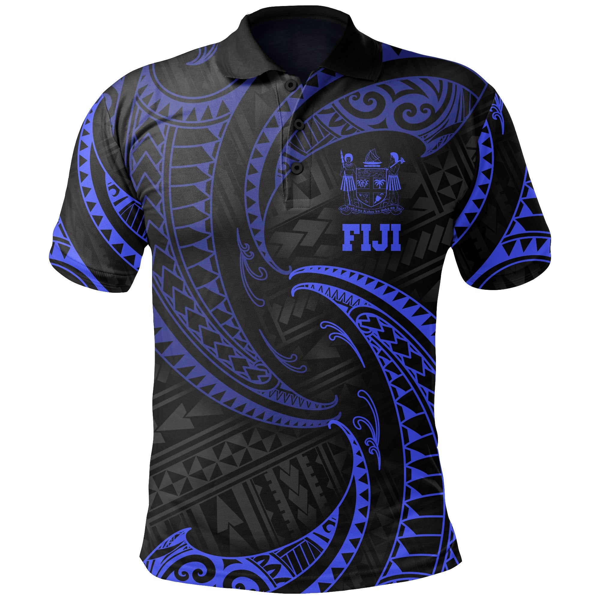 Fiji Polynesian Polo Shirt Blue Tribal Wave Unisex Blue - Polynesian Pride