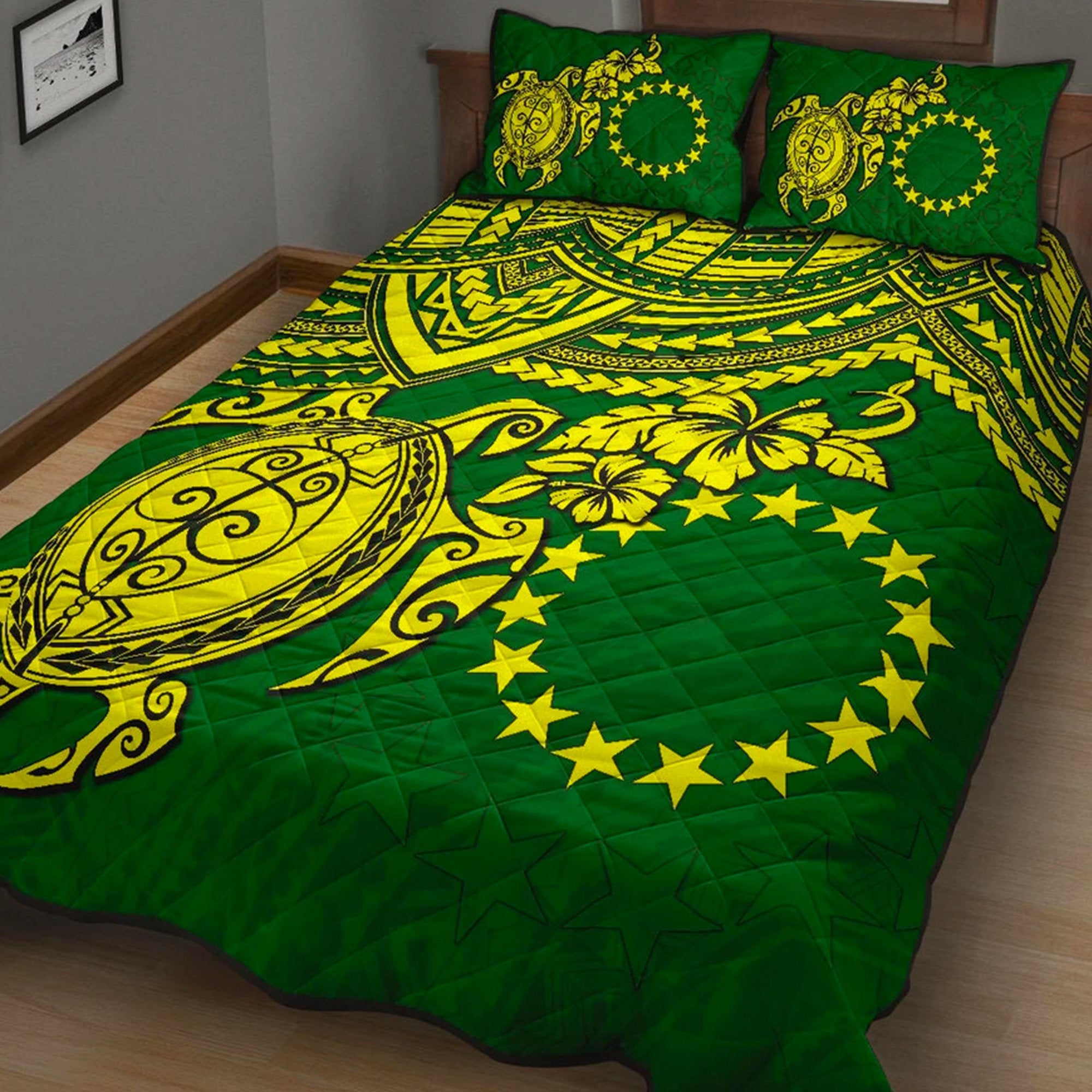 Cook Islands Polynesian Quilt Bed Set - Polynesian Turtle Yellow - Polynesian Pride