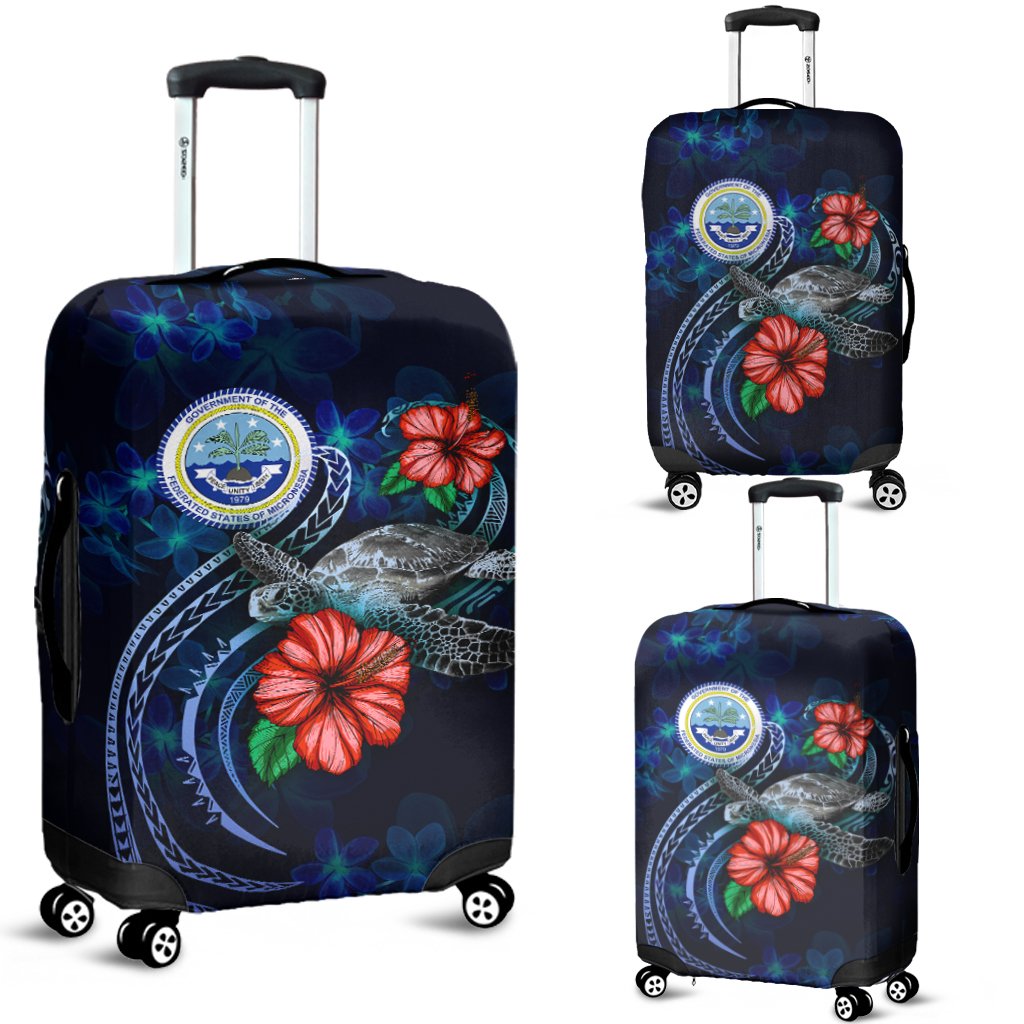 Federated States Of Micronesia Polynesian Luggage Cover - Blue Turtle Hibiscus Blue - Polynesian Pride