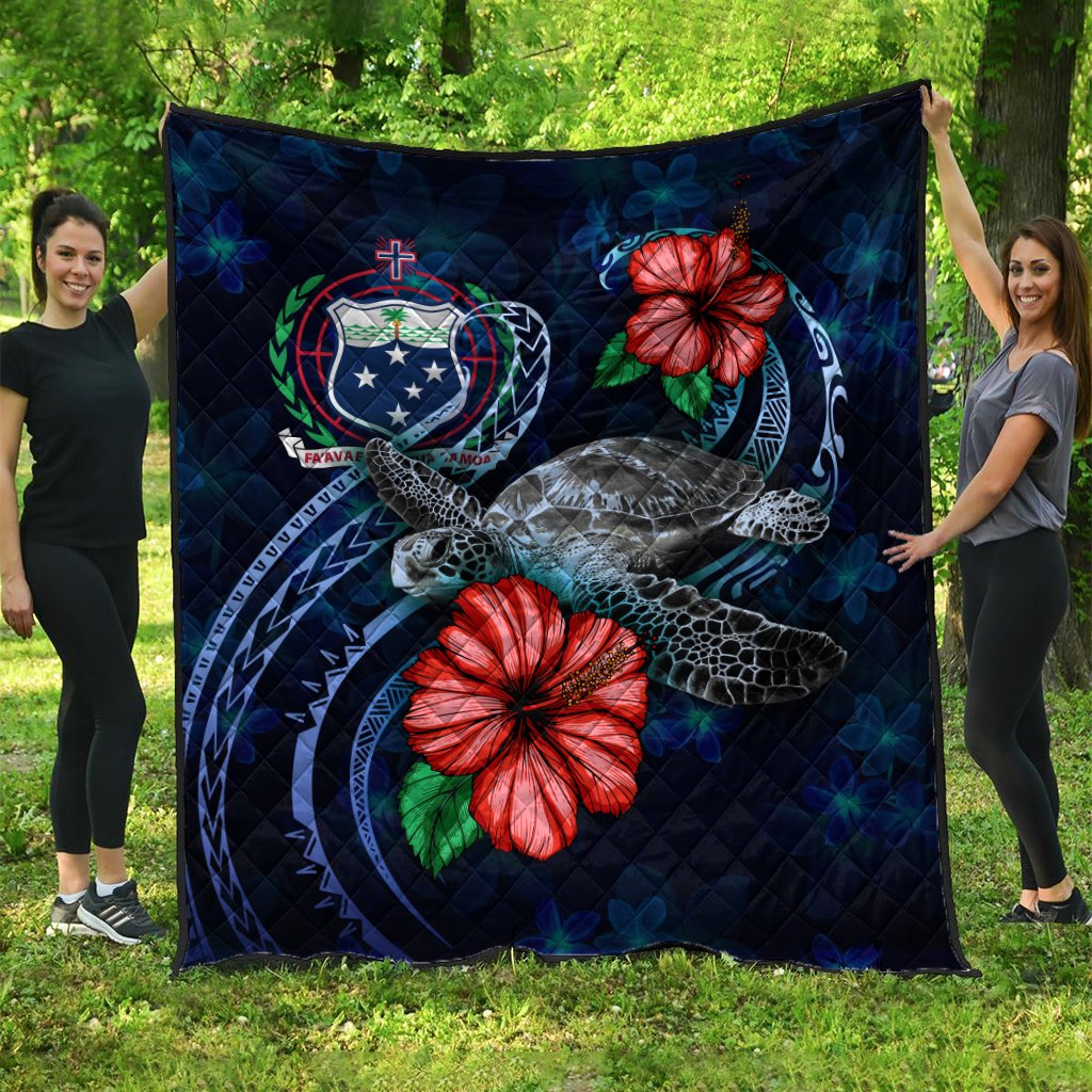 Samoa Polynesian Premium Quilt - Blue Turtle Hibiscus Blue - Polynesian Pride