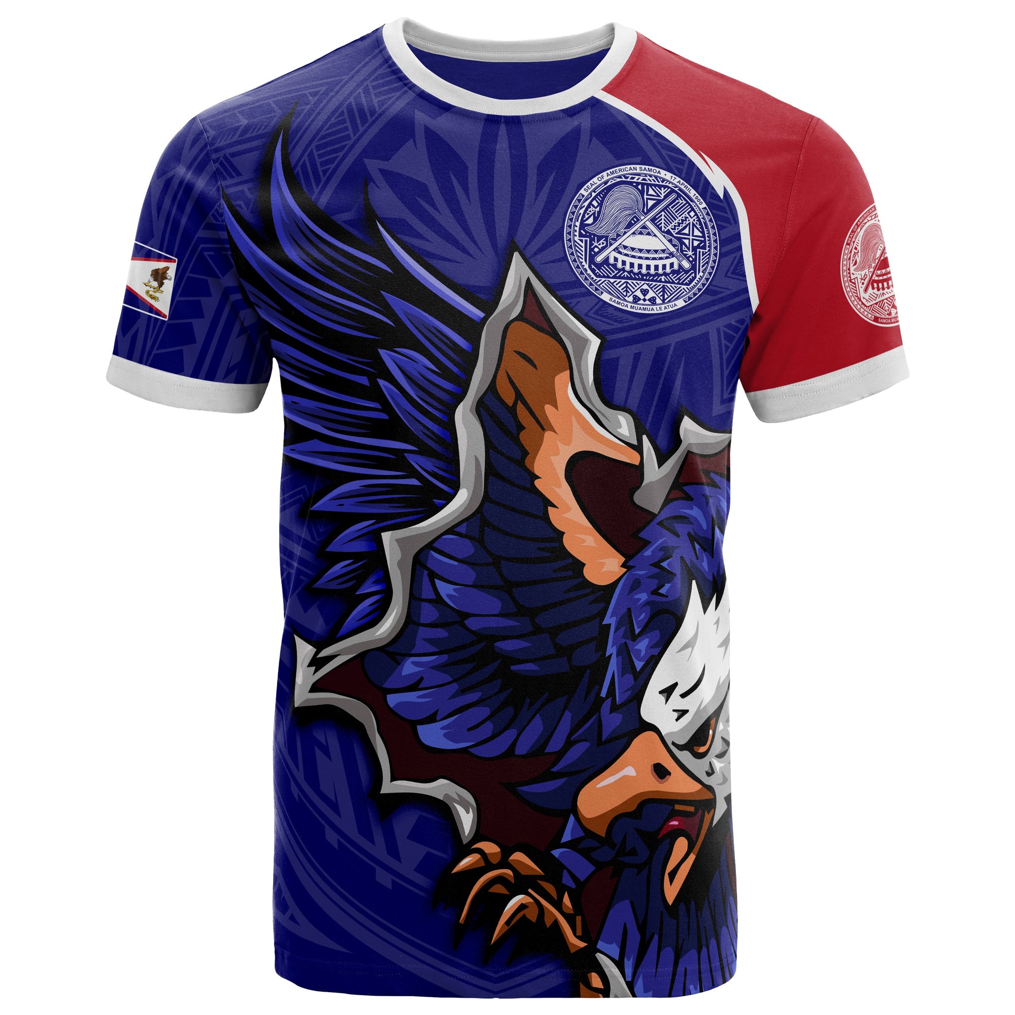 American Samoa T Shirt Eagle Style Polynesian Patterns Unisex Blue - Polynesian Pride