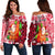 Mele Kalikimaka Off Shoulder Sweater Christmas Hawaii with Santa Claus LT13 Red - Polynesian Pride