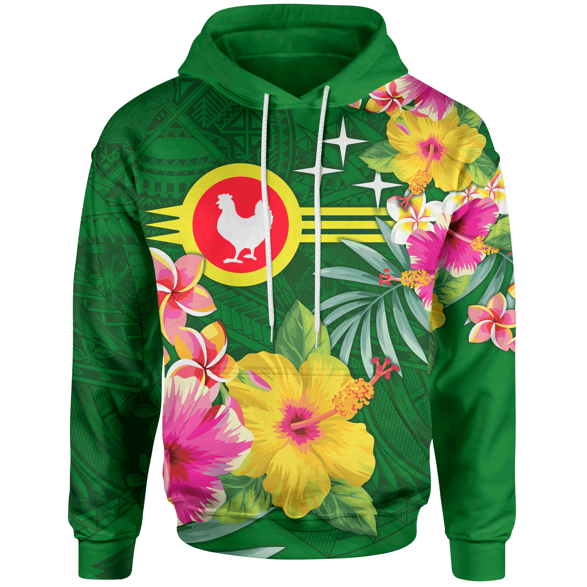 American Samoa Hoodie Manuatele Hibiscus Flag Unisex Green - Polynesian Pride