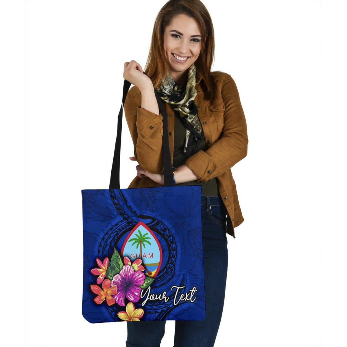Guam Polynesian Custom Personalised Tote Bag - Floral With Seal Blue Tote Bag One Size Blue - Polynesian Pride