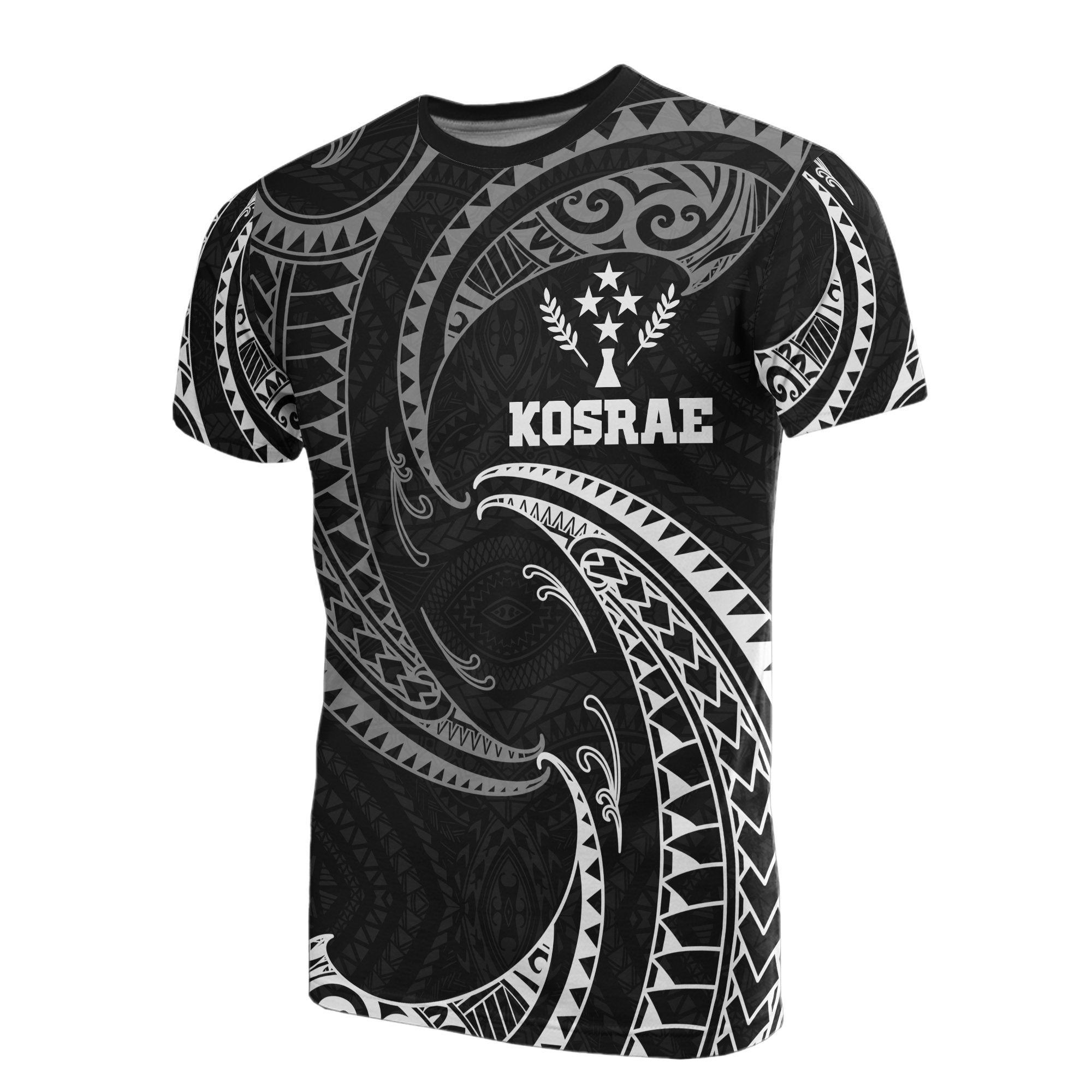 Kosrae Micronesia All Over T Shirt White Tribal Wave Unisex Black - Polynesian Pride