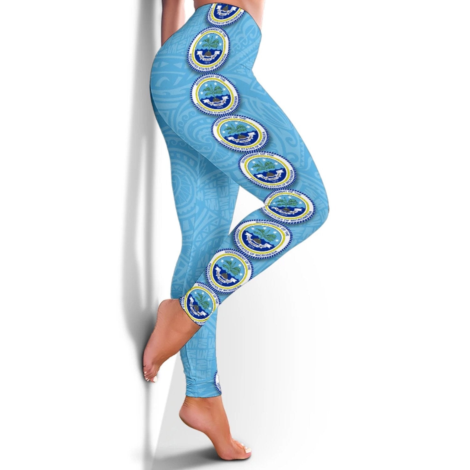 Federated States Of Micronesian Legging - Coat Of Arm Linked Style Blue - Polynesian Pride