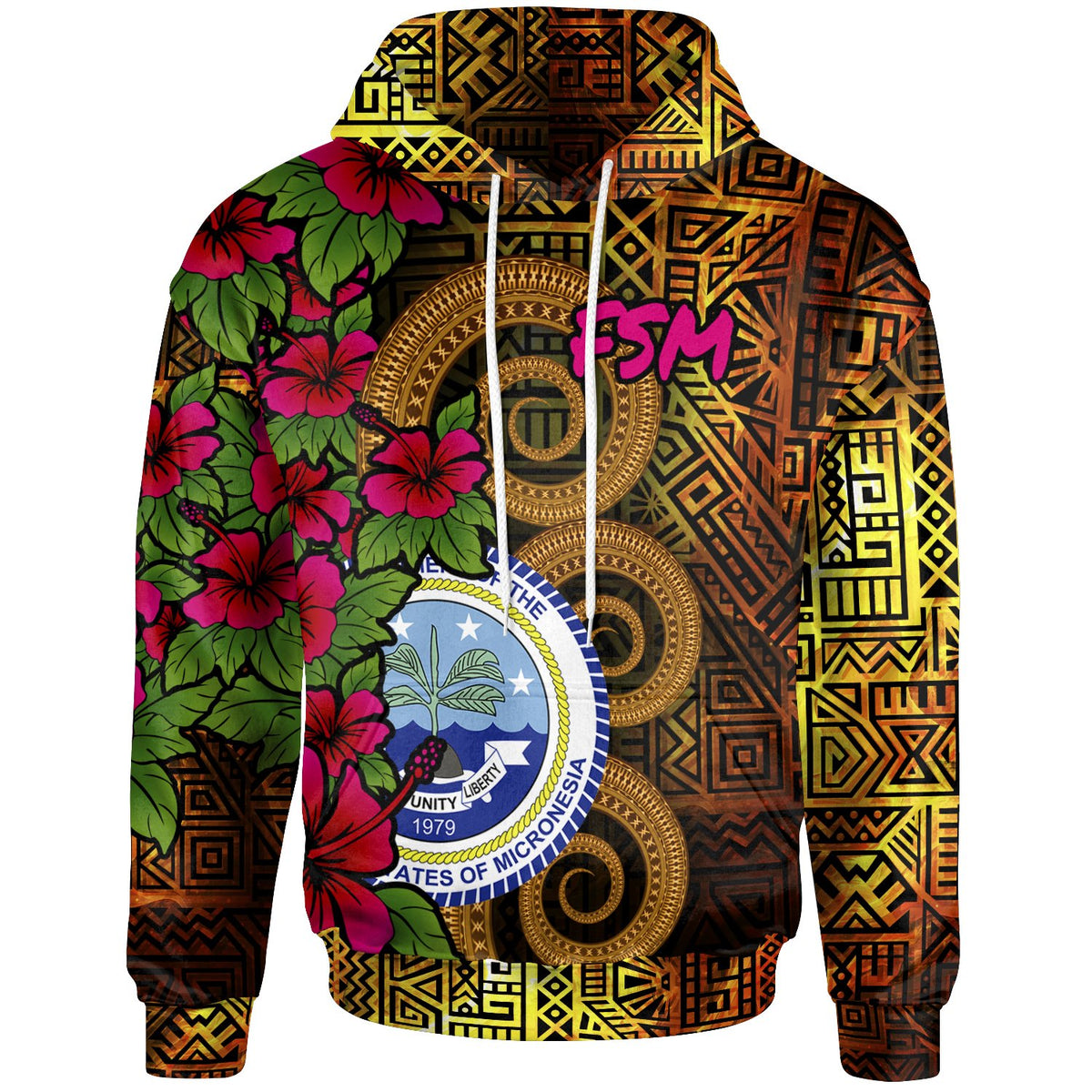 Federated States of Micronesia Hoodie Hibiscus Vintage Unisex Orange - Polynesian Pride