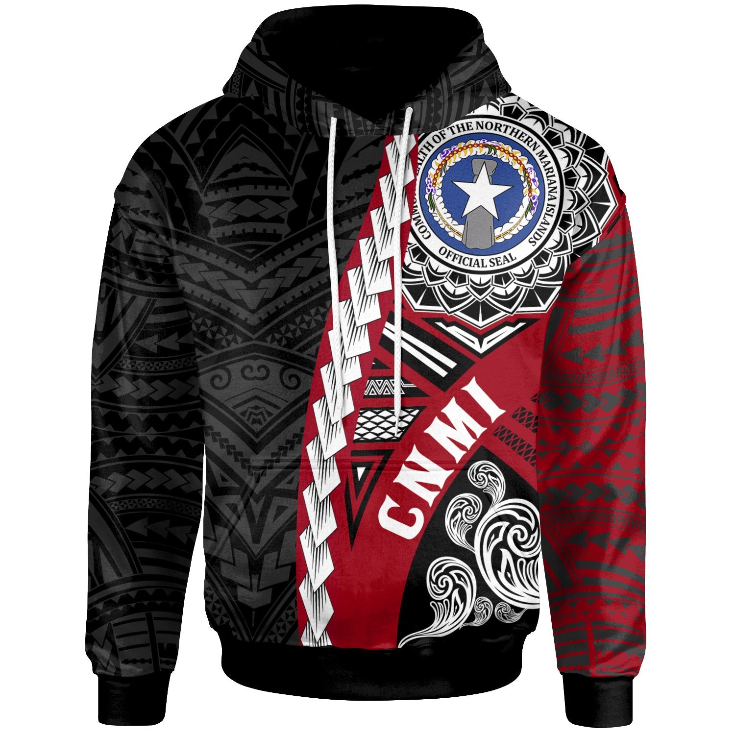 Northern Mariana Islands Polynesian Hoodie Wave Tattoo Unisex Red - Polynesian Pride