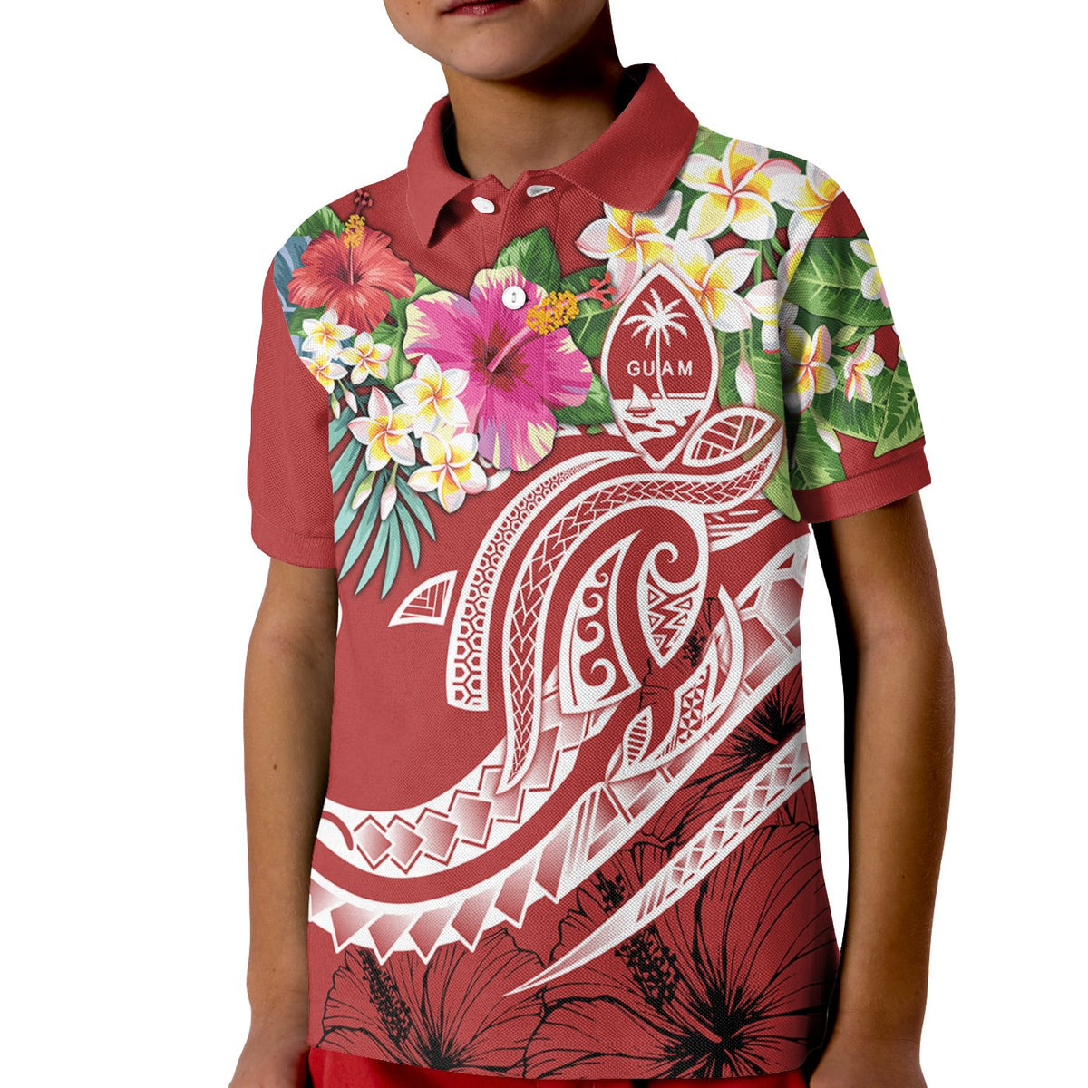 Guam Polynesian Polo Summer Plumeria (Black) - Polynesian Pride