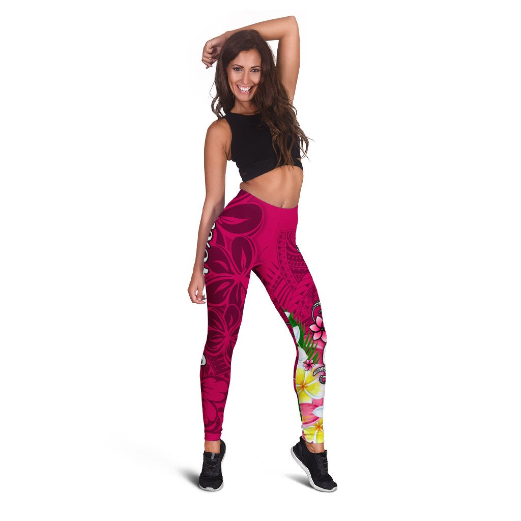 Guam Custom Personalised Legging - Turtle Plumeria (Pink) Pink - Polynesian Pride