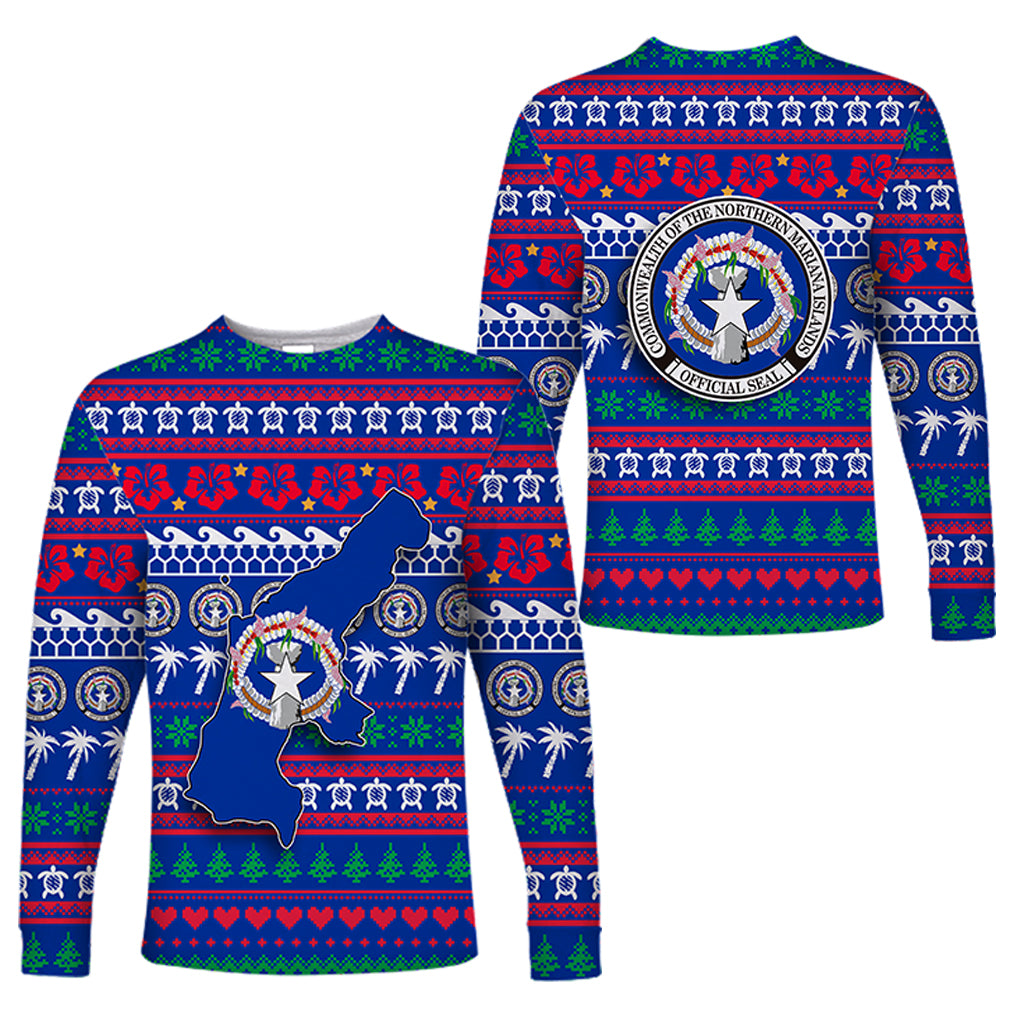 Northern Mariana Islands Christmas Long Sleeve Shirt - Ugly Christmas - LT12 Unisex Blue - Polynesian Pride