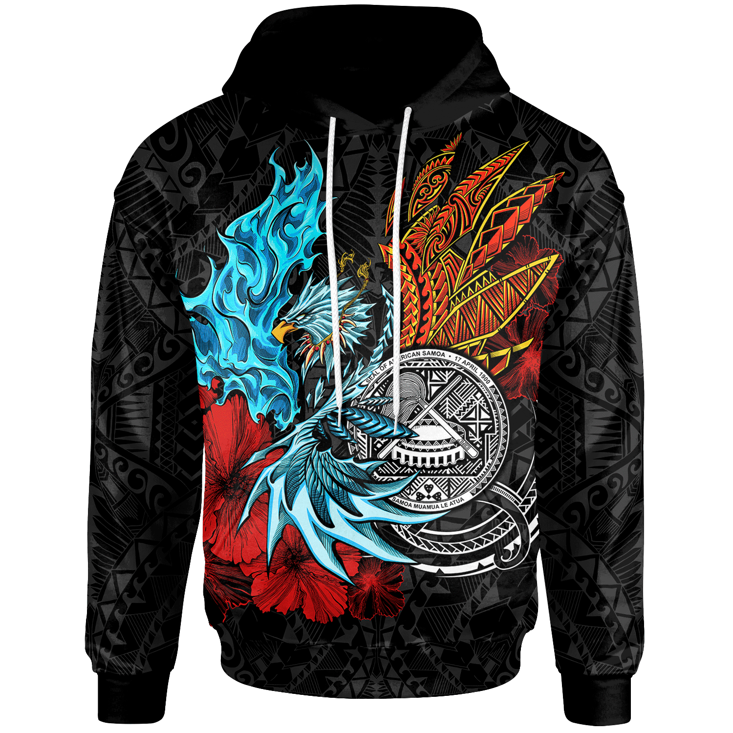 American Samoa Hoodie Polyensian Eagle Unisex Black - Polynesian Pride