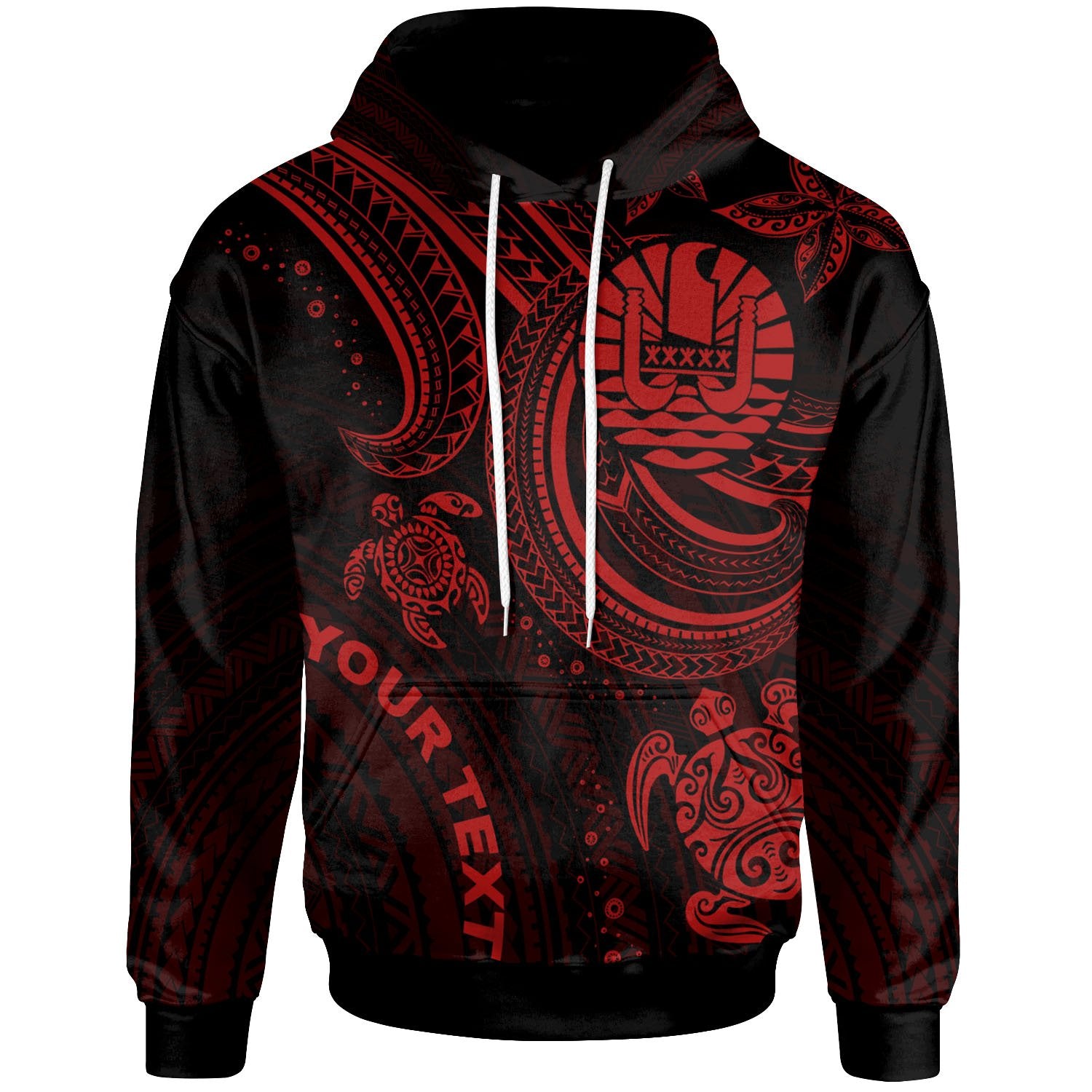 Tahiti Custom Hoodie Red Turtle Unisex Red - Polynesian Pride