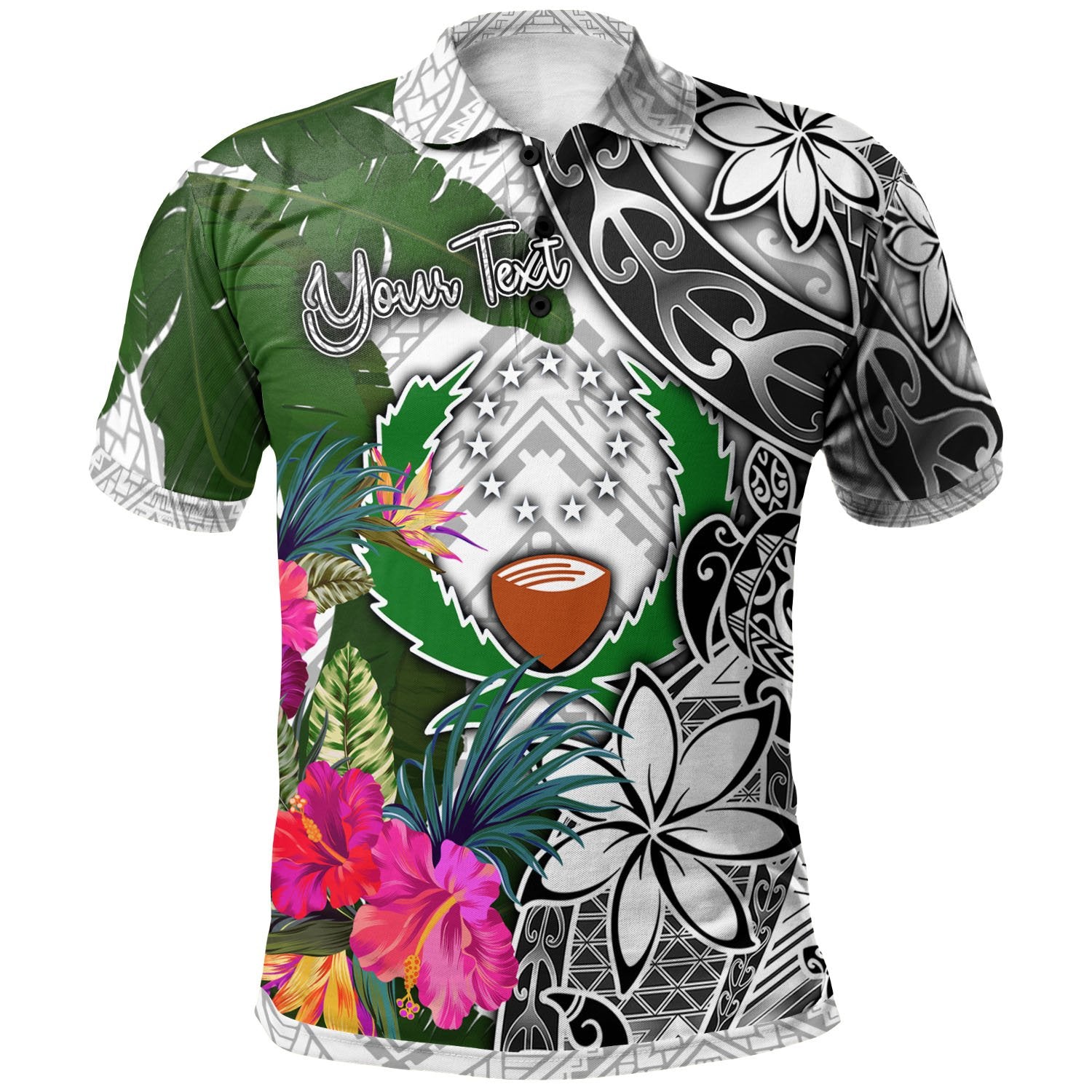 Pohnpei Custom Polo Shirt White Turtle Plumeria Banana Leaf Unisex White - Polynesian Pride