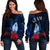 Guam Off Shoulder Sweater Polynesian Flowers LT13 Women Blue - Polynesian Pride