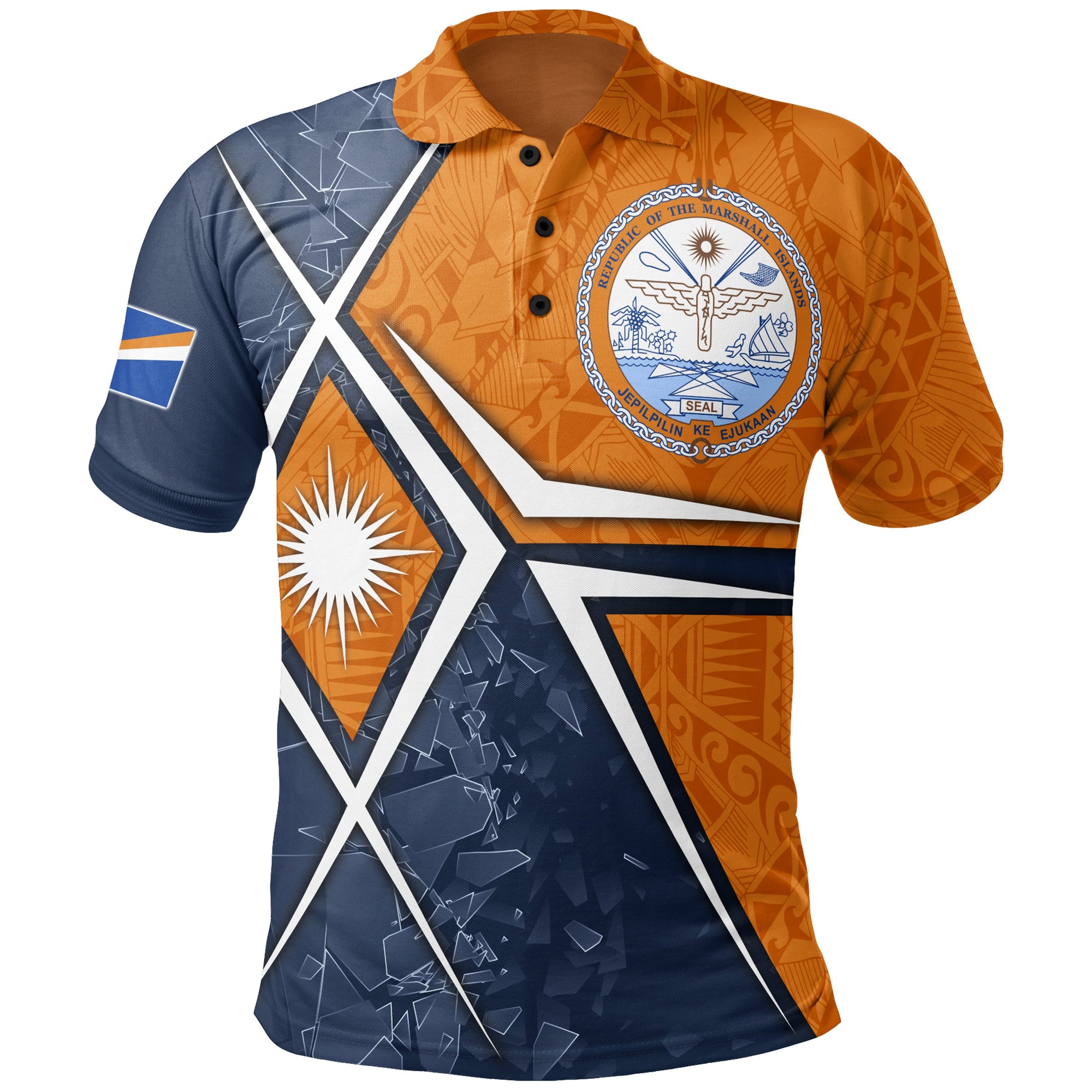 Marshall Islands Polo Shirt Marshall Islands Flag with Polynesian Patterns Unisex Orange - Polynesian Pride