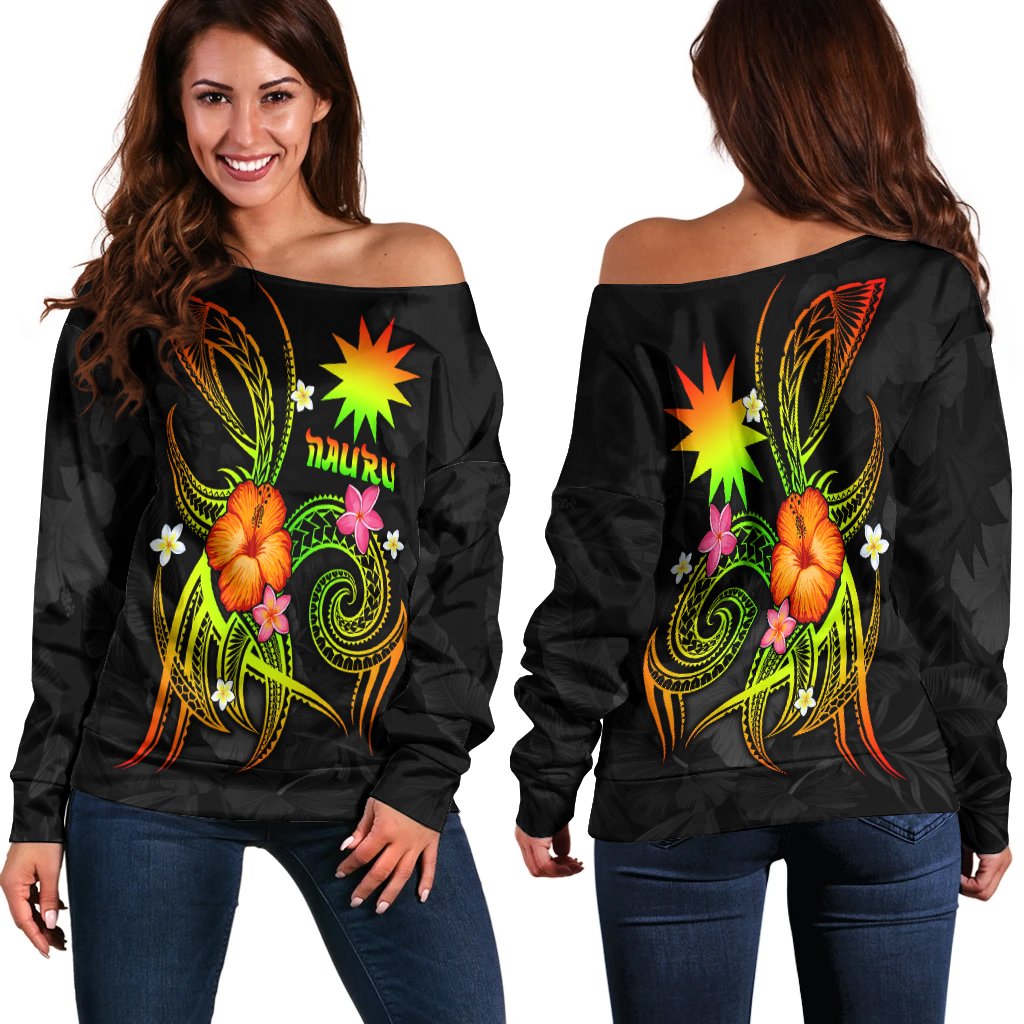 Nauru Polynesian Women's Off Shoulder Sweater - Legend of Nauru (Reggae) Art - Polynesian Pride