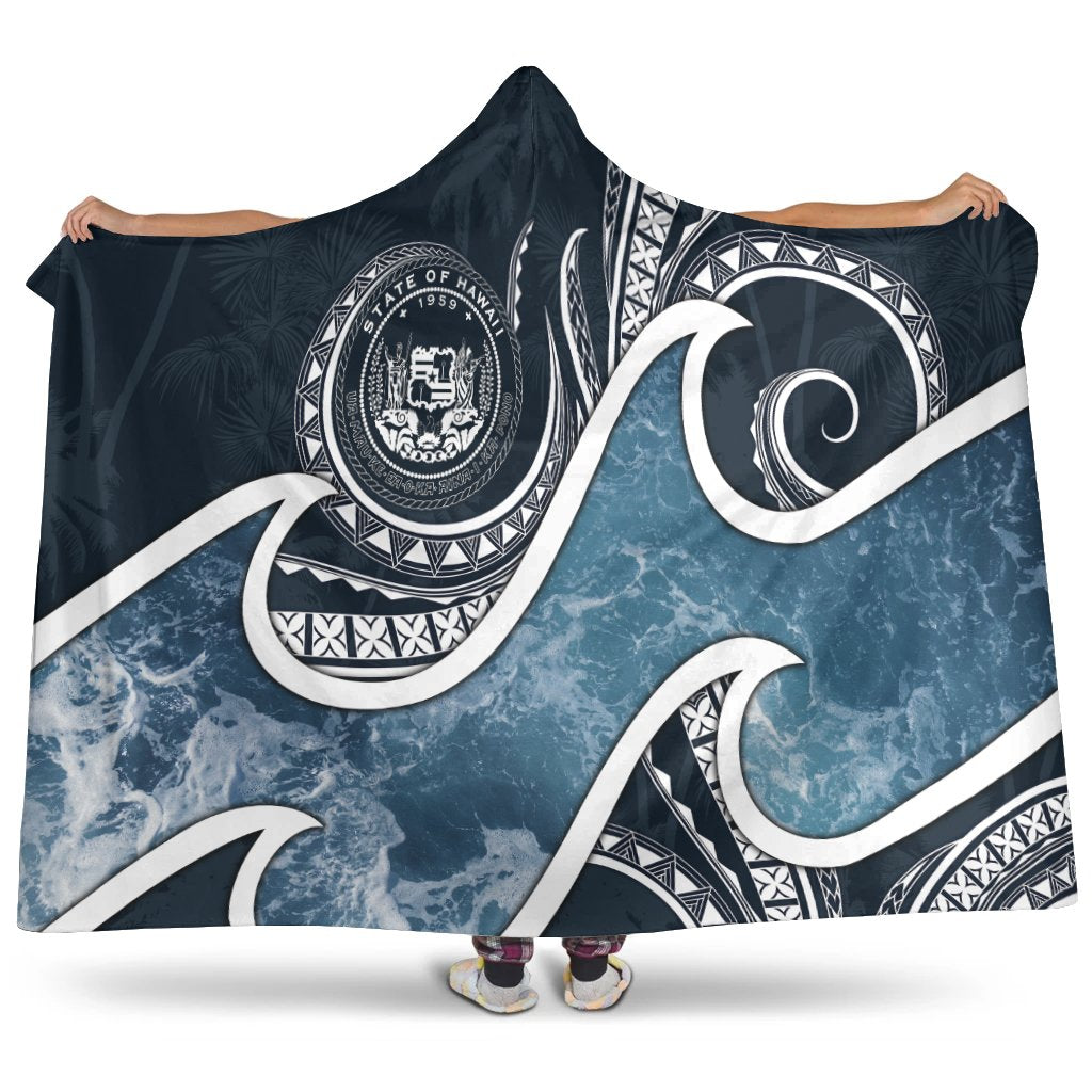 Polynesian Hawaii Hooded Blanket - Ocean Style (Coat of Arms) Hooded Blanket Black - Polynesian Pride