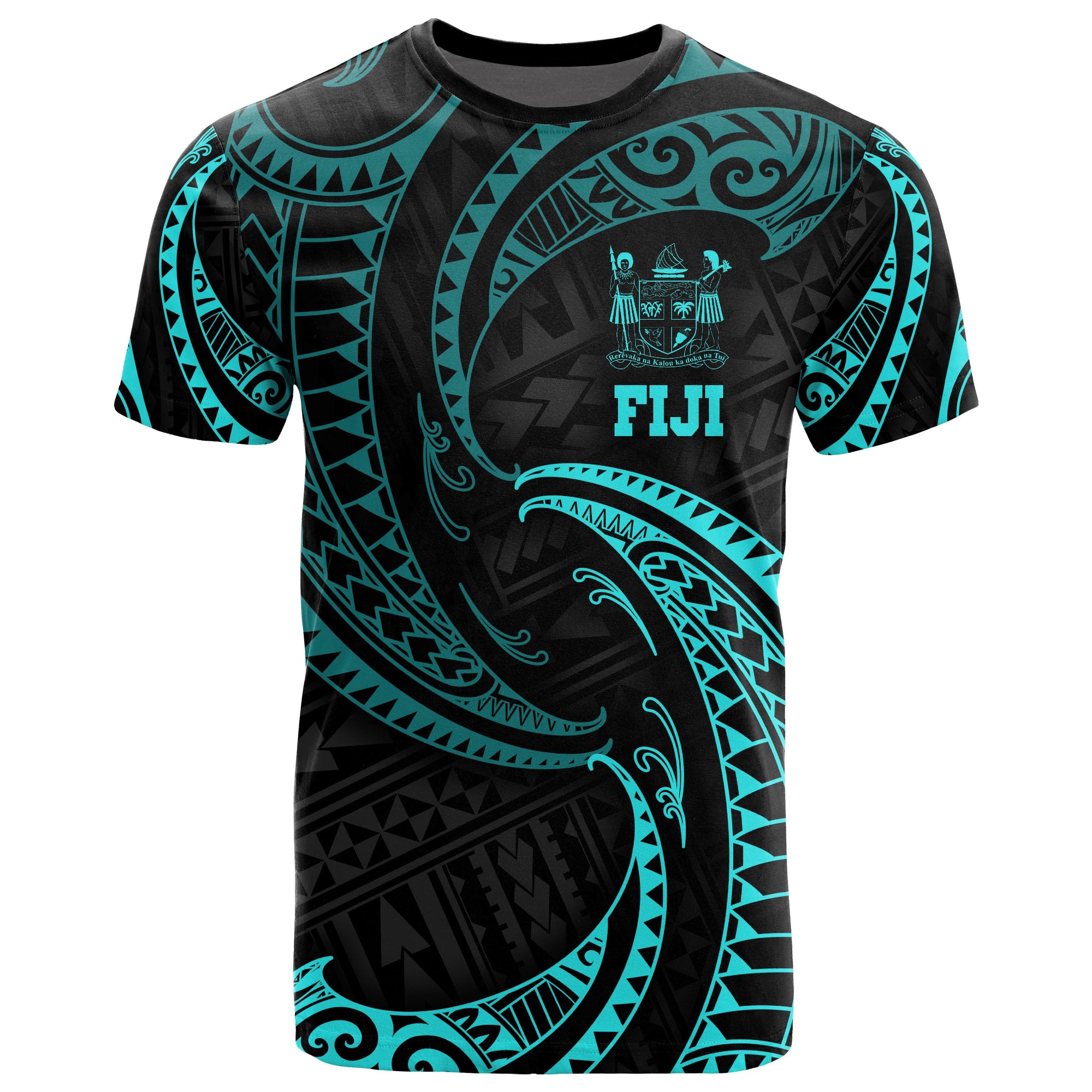 Fiji Polynesian All Over T Shirt Neon Blue Tribal Wave Unisex Neon Blue - Polynesian Pride