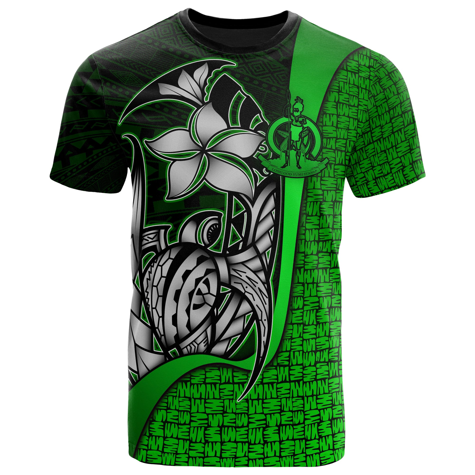 Vanuatu T Shirt Coat of Arm Green Turtle with Hook Unisex GREEN - Polynesian Pride