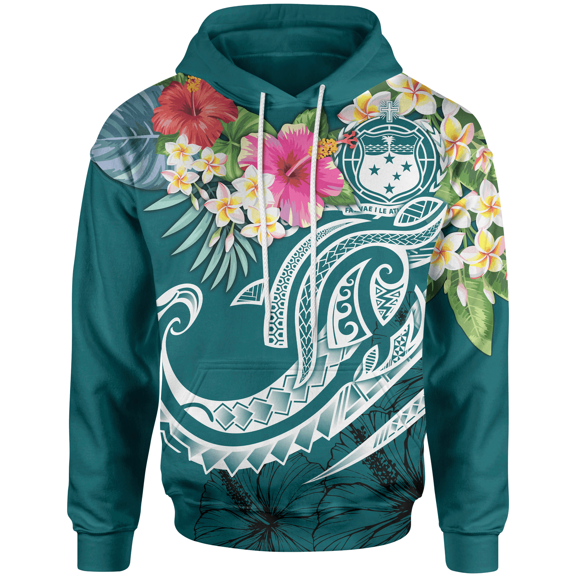 Samoa Polynesian Hoodie Summer Plumeria Unisex Blue - Polynesian Pride