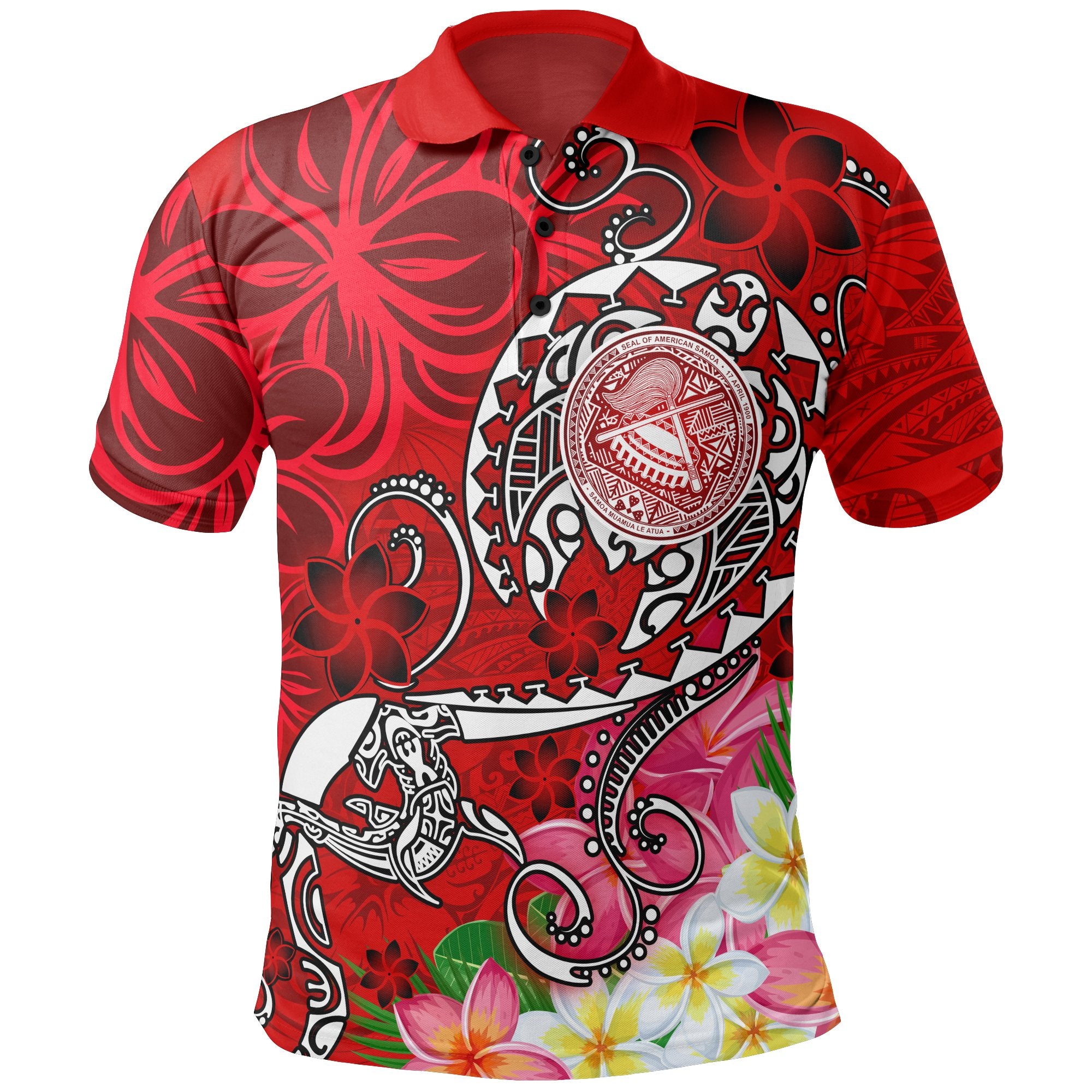 American Samoa Polynesian Polo Shirt Turtle Plumeria (Red) Unisex Red - Polynesian Pride