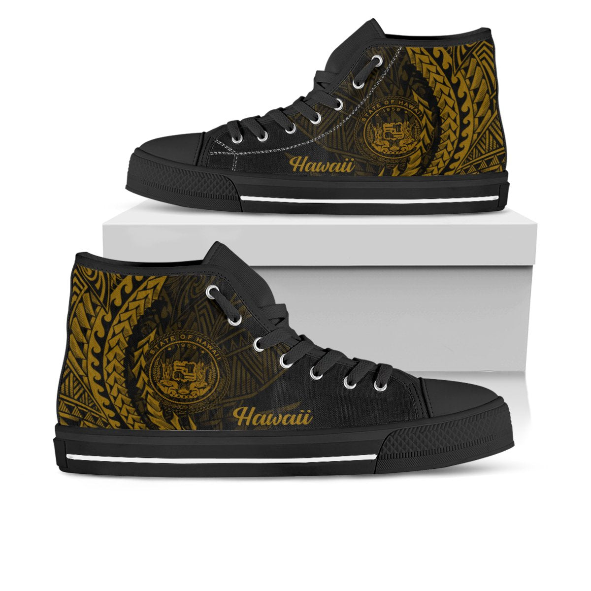 Hawaii High Top Shoes - Wings Style Unisex Black - Polynesian Pride