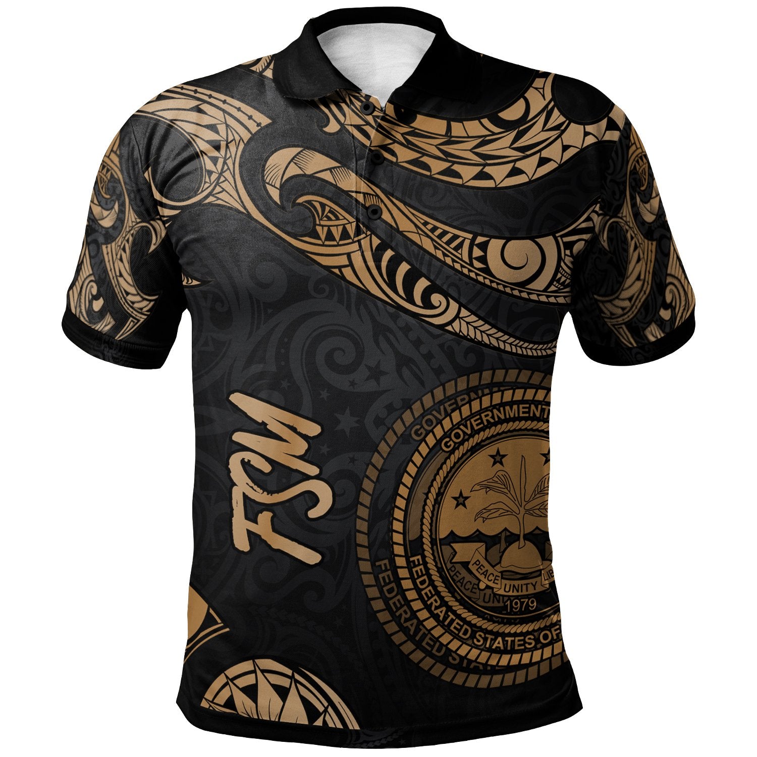 Federated States of Micronesia Polo Shirt Polynesian Tattoo Gold Version Unisex Gold - Polynesian Pride