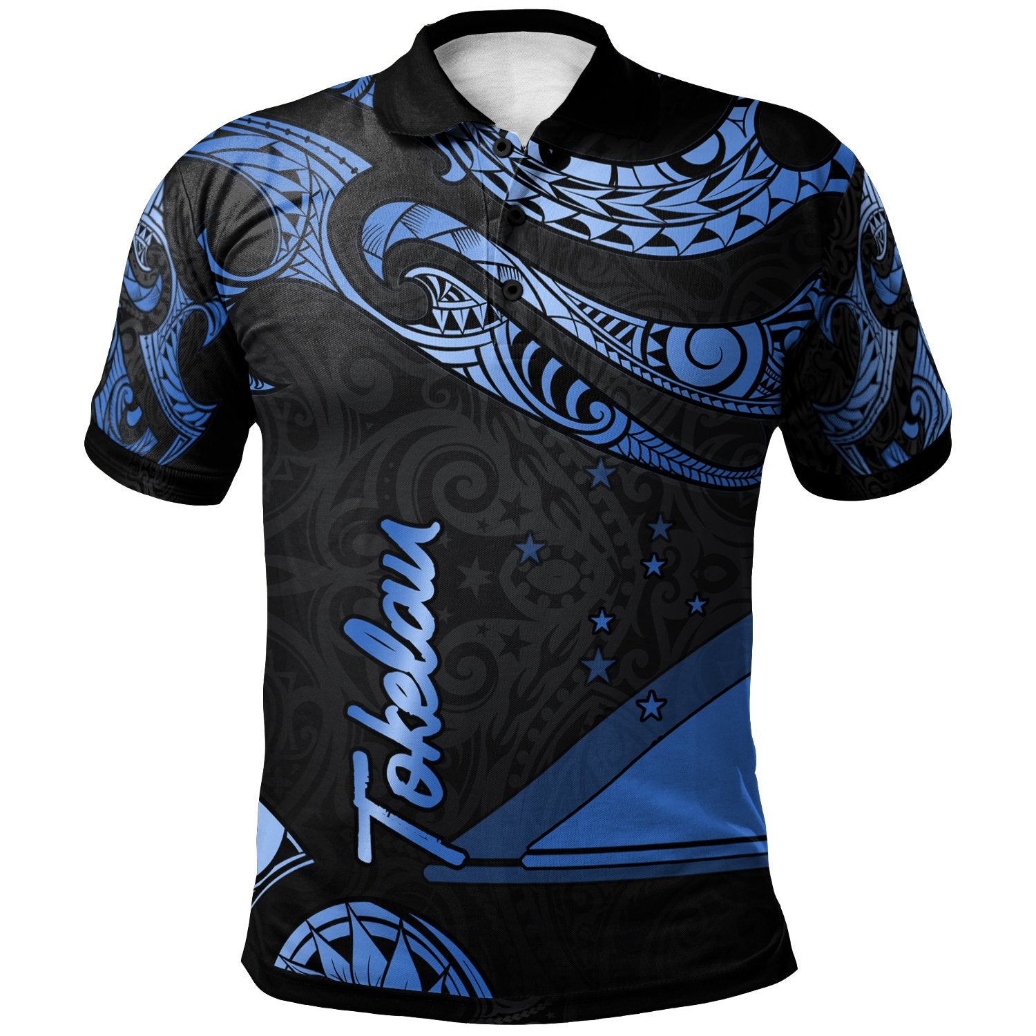 Tokelau Polo Shirt Polynesian Tattoo Blue Version Unisex Blue - Polynesian Pride