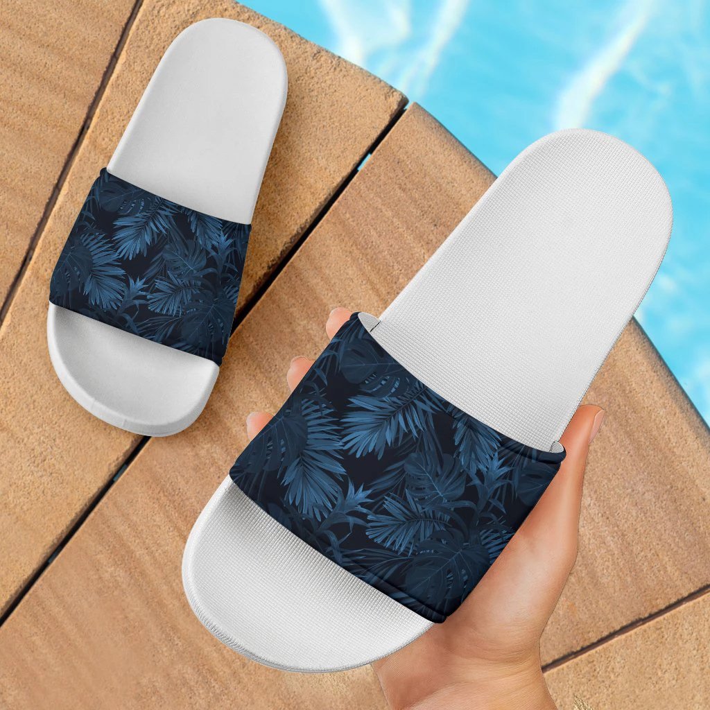 Hawaii Hibiscus Pattern Black And Blue Slide Sandals White - Polynesian Pride