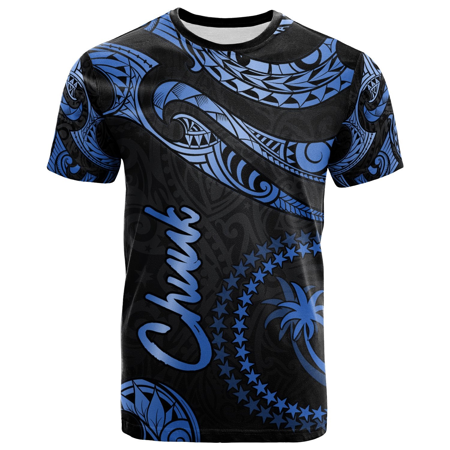 Chuuk Micronesia T Shirt Polynesian Tattoo Blue Version Unisex Blue - Polynesian Pride