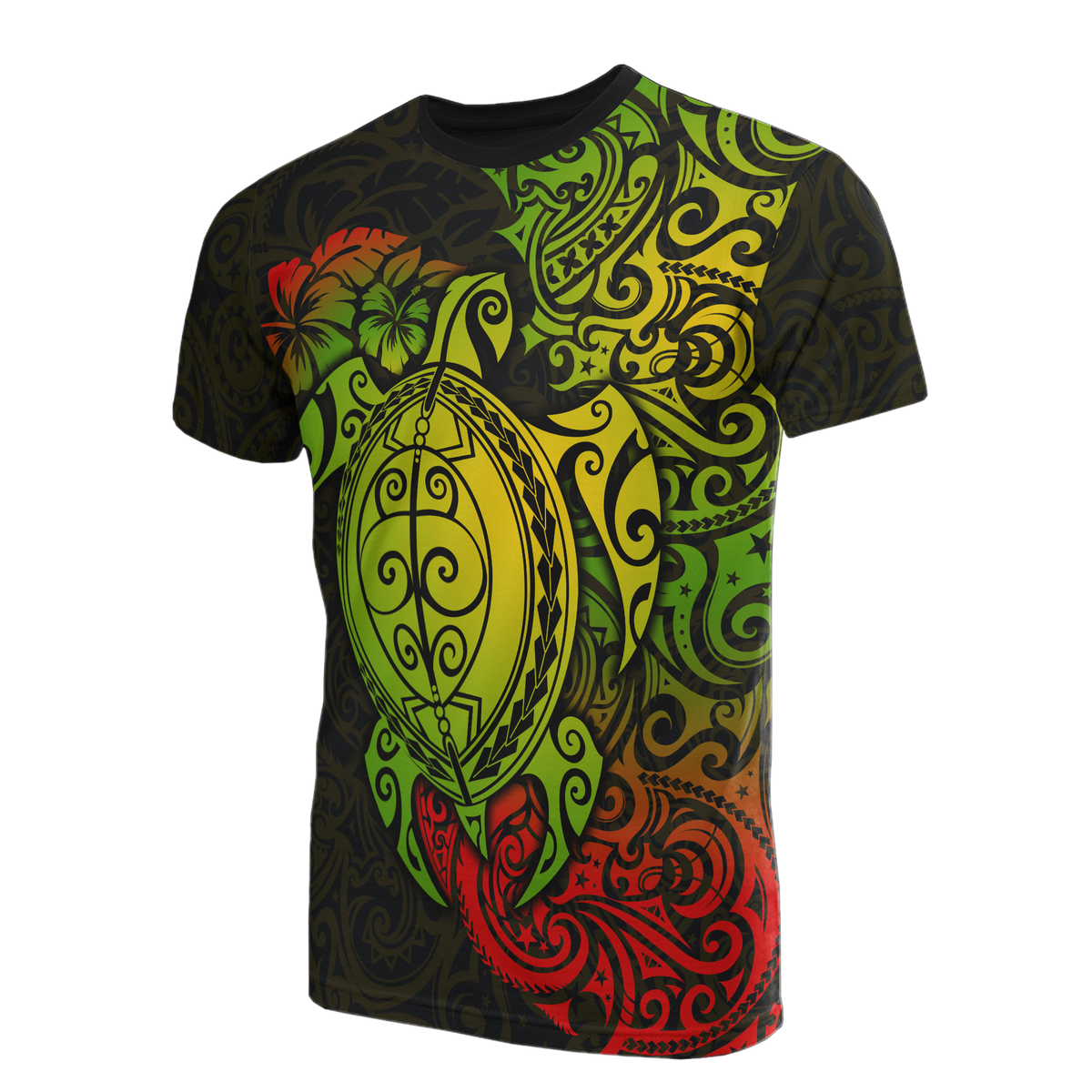 Hawaii T Shirt Polynesian Reggae Turtle Hibiscus Tattoo Unisex GREEN - Polynesian Pride