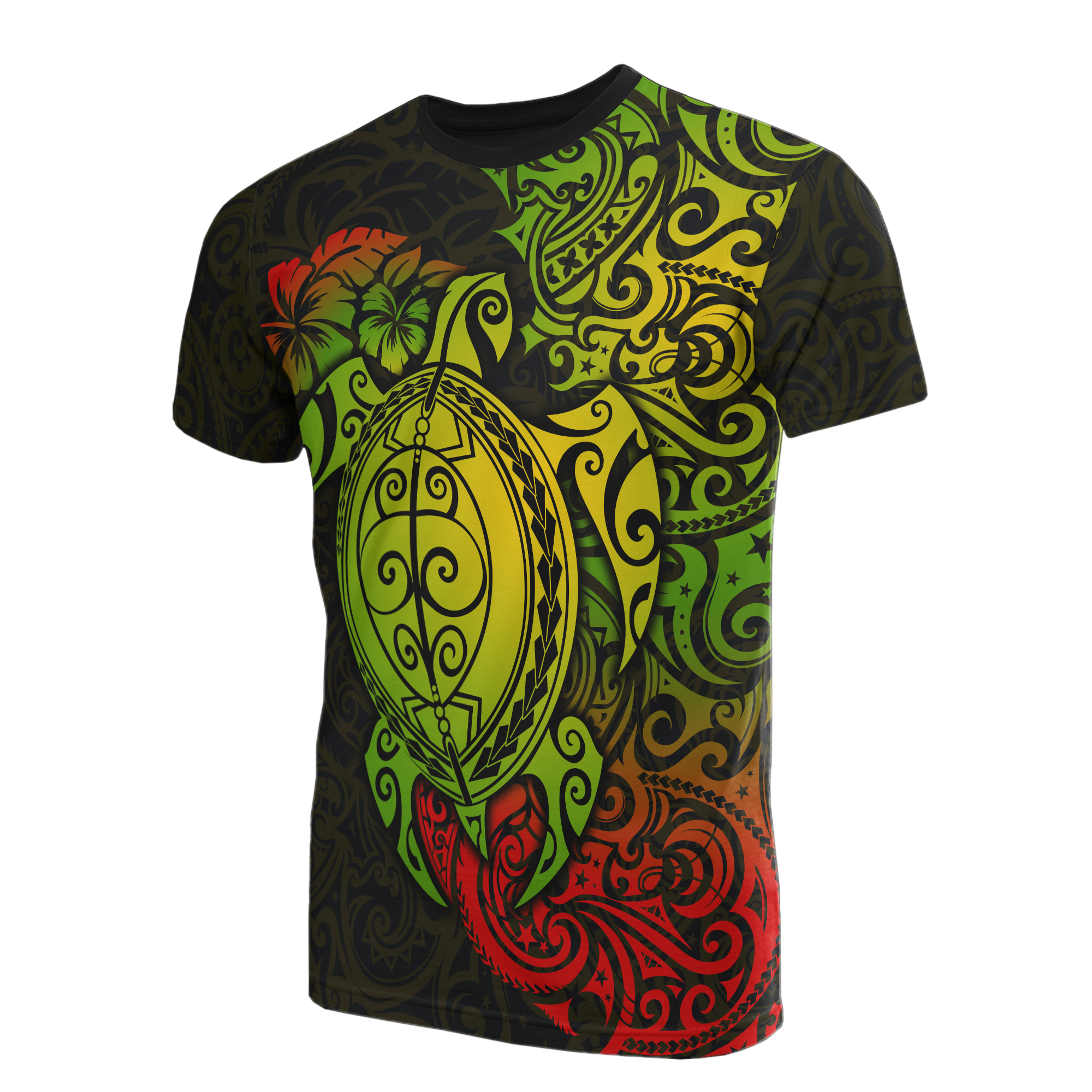 Hawaii T Shirt Polynesian Reggae Turtle Hibiscus Tattoo Unisex GREEN - Polynesian Pride