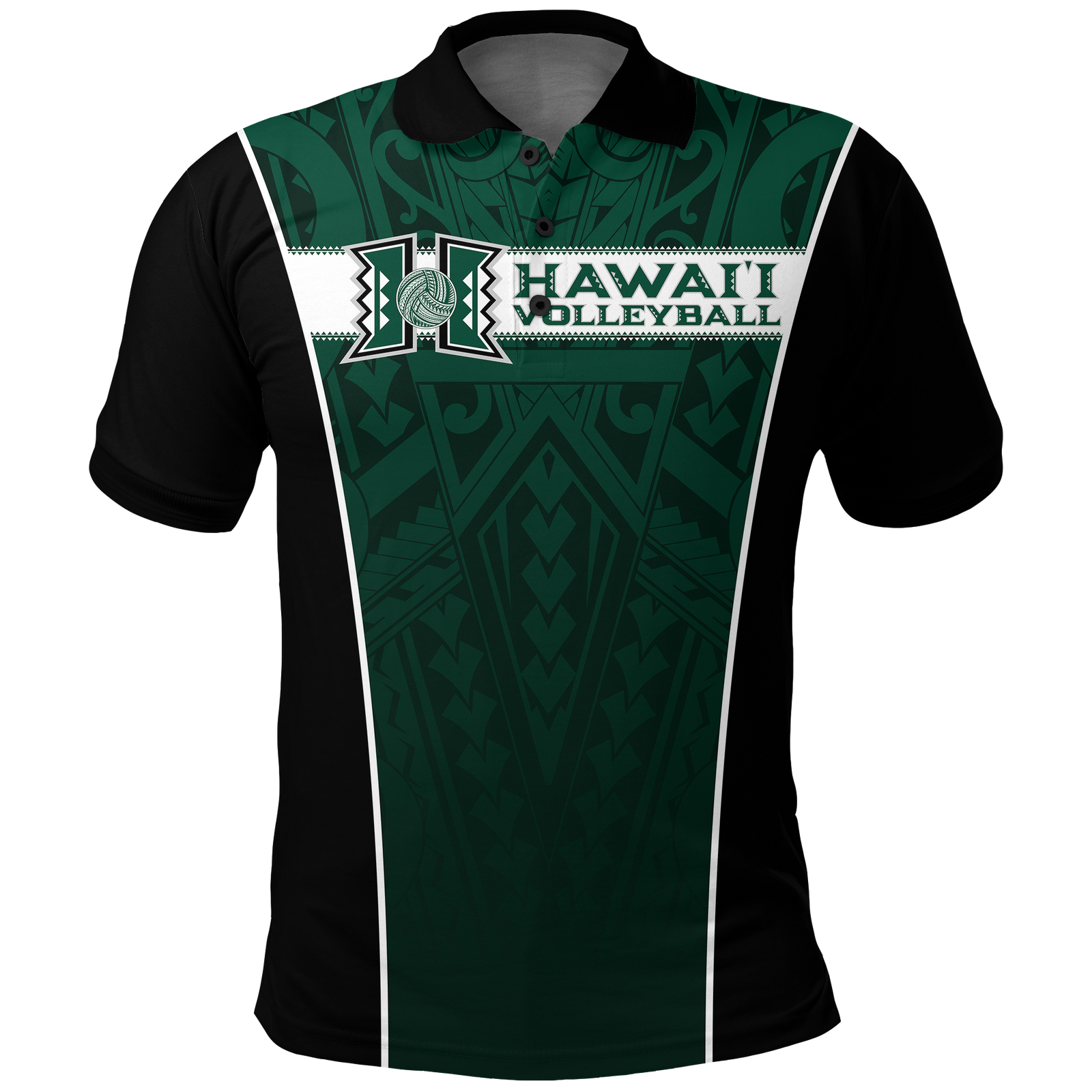 Hawaii Volleyball Green Warrior Polo Shirt LT2 GREEN - Polynesian Pride