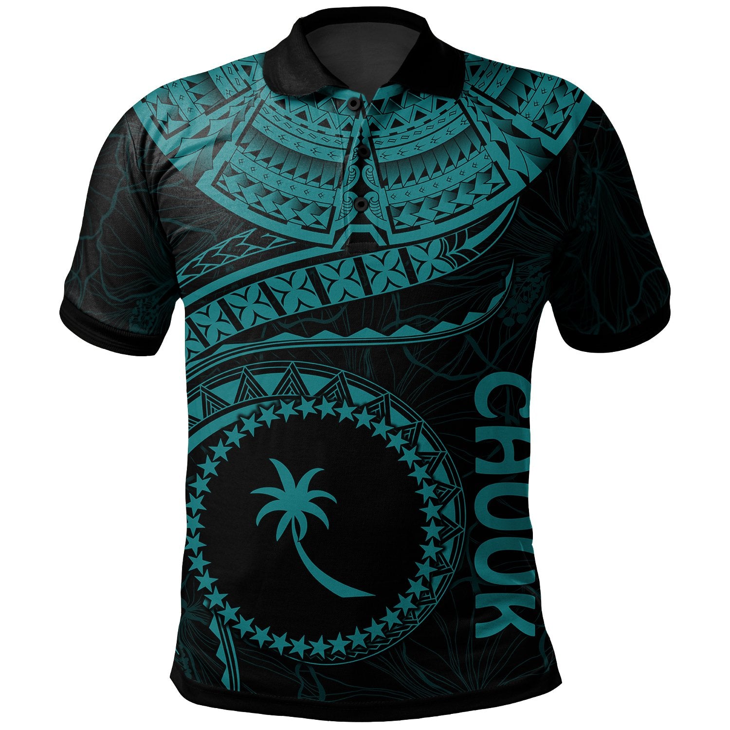 Chuuk Polynesian Polo Shirt Truk Waves (Turquoise) Unisex Turquoise - Polynesian Pride