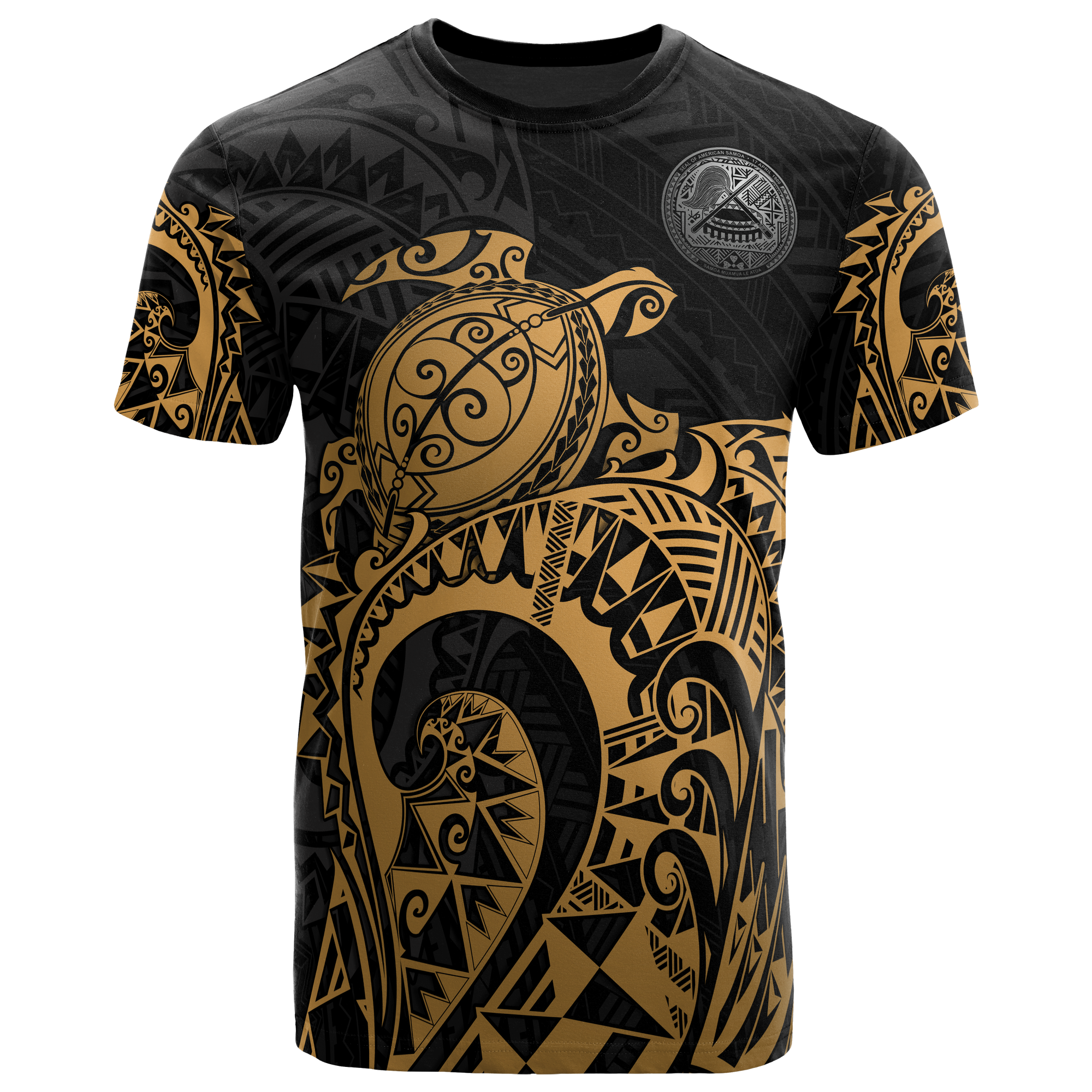 American Samoa Polynesian T Shirt American Samoa Seal Polynesian Golden Turtle Tattoo Unisex Golden - Polynesian Pride