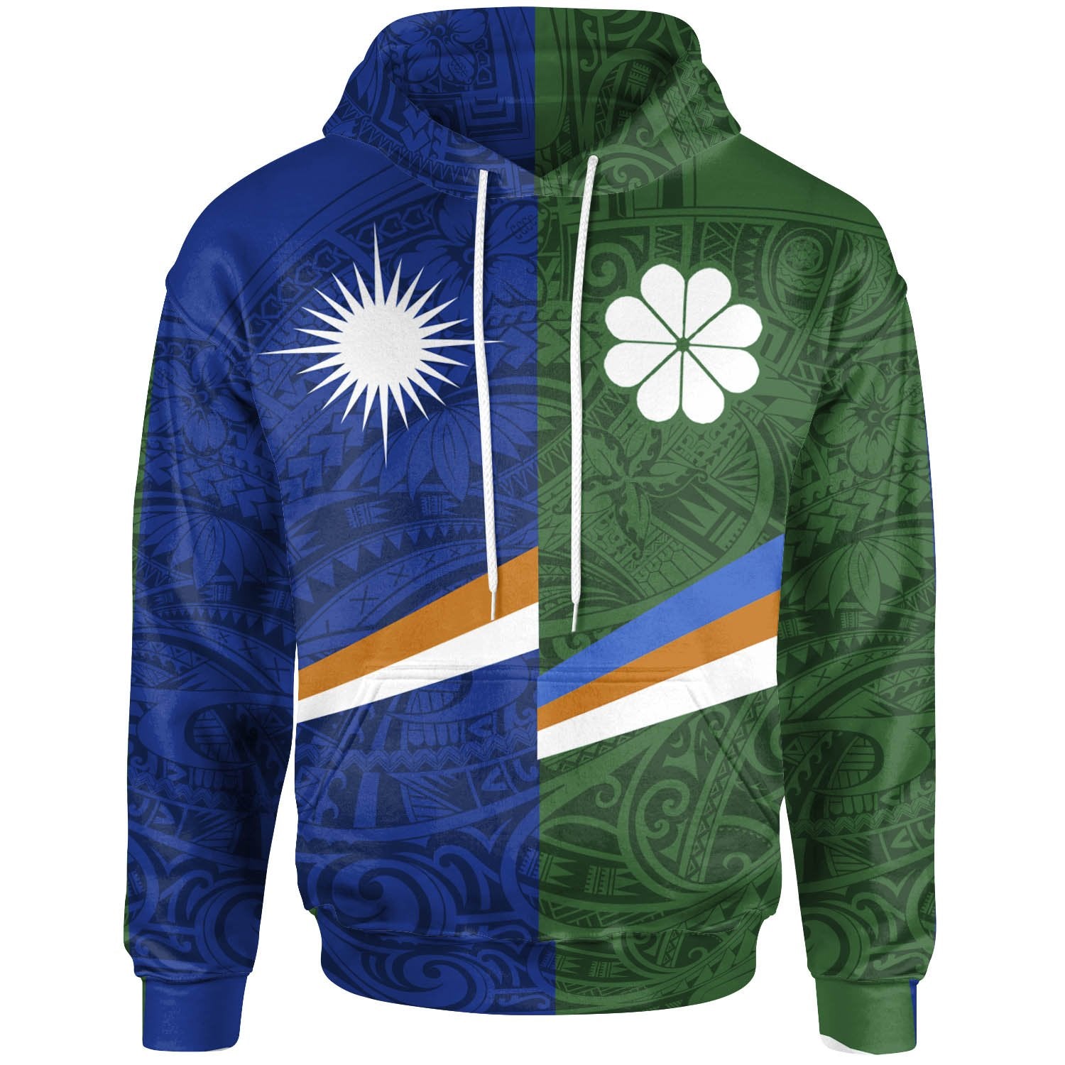 Marshall Islands mix Kwajalein Flag Hoodie Unisex Blue Green - Polynesian Pride