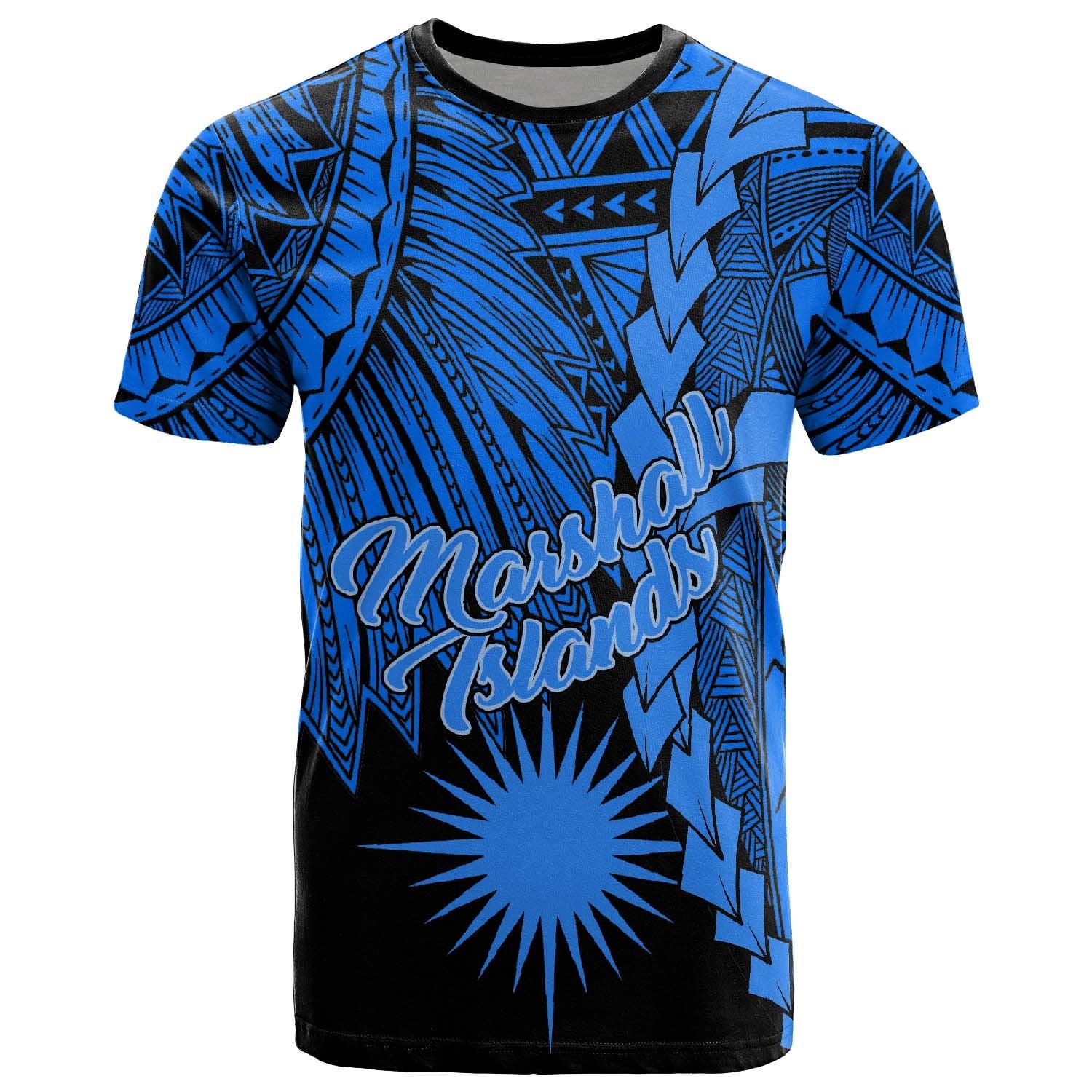 Marshall Islands Polynesian T Shirt Tribal Wave Tattoo Blue Unisex Blue - Polynesian Pride