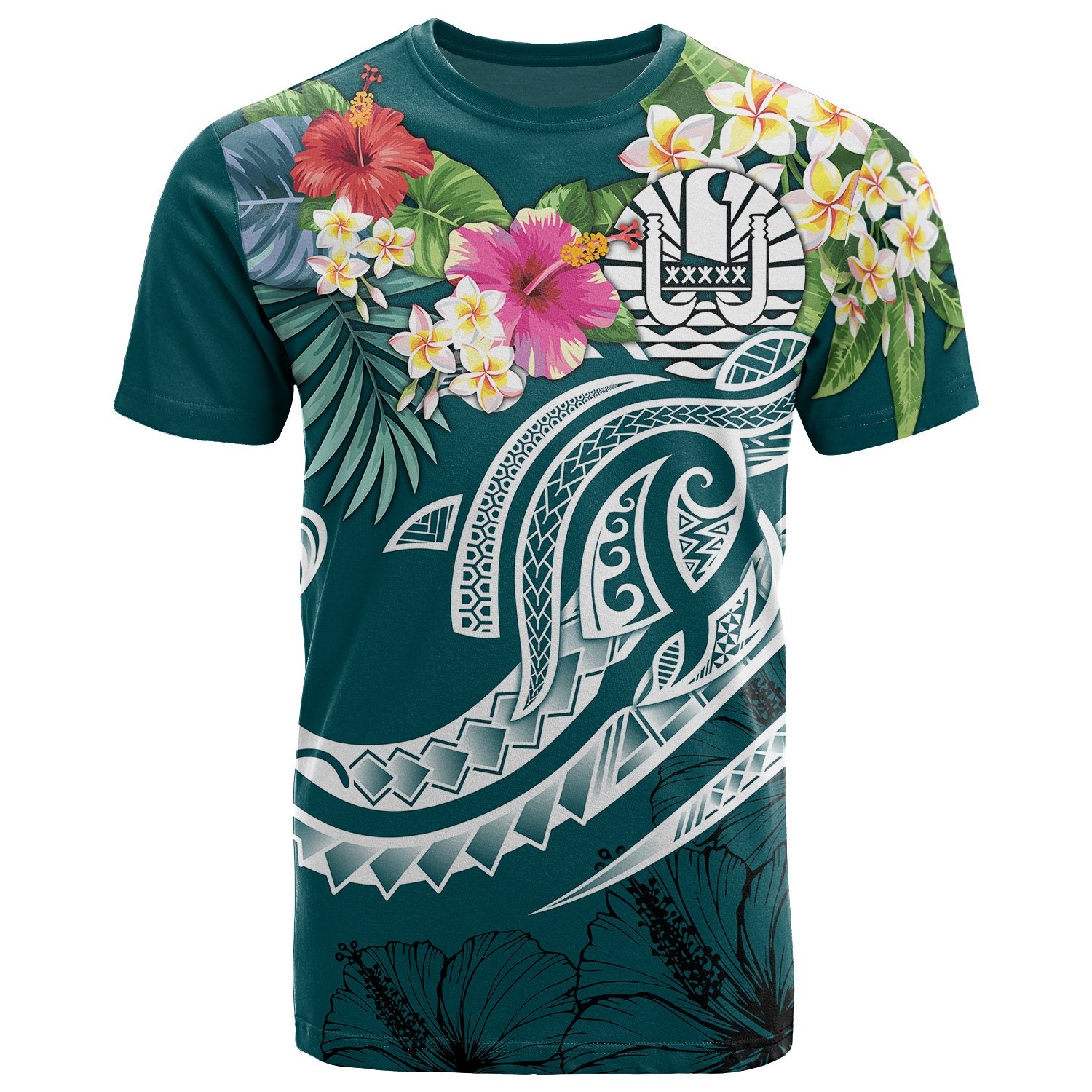 Tahiti Polynesian T Shirt Summer Plumeria (Turquoise) Unisex Turquoise - Polynesian Pride