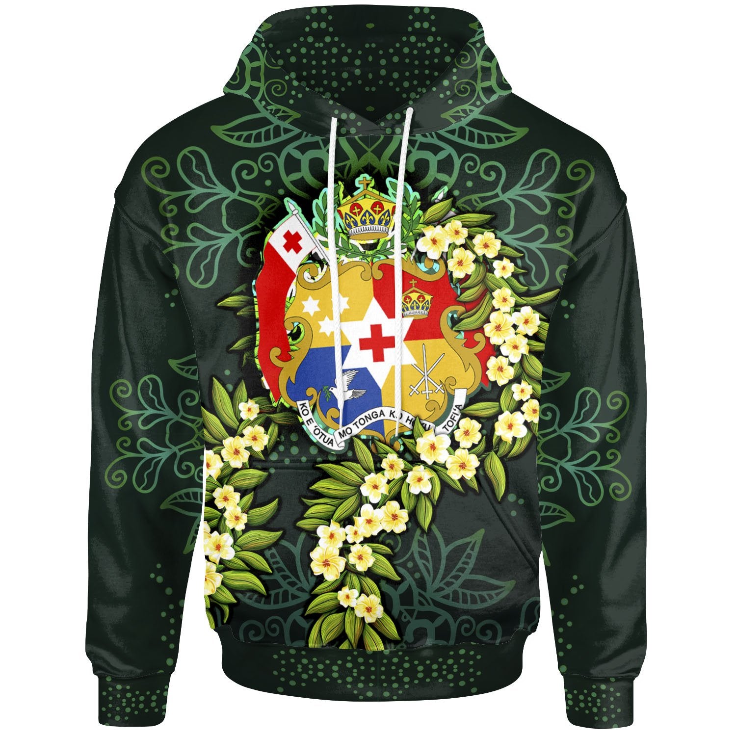 Tonga Polynesian Hoodie Ti Leaf Lei Turtle Unisex Green - Polynesian Pride