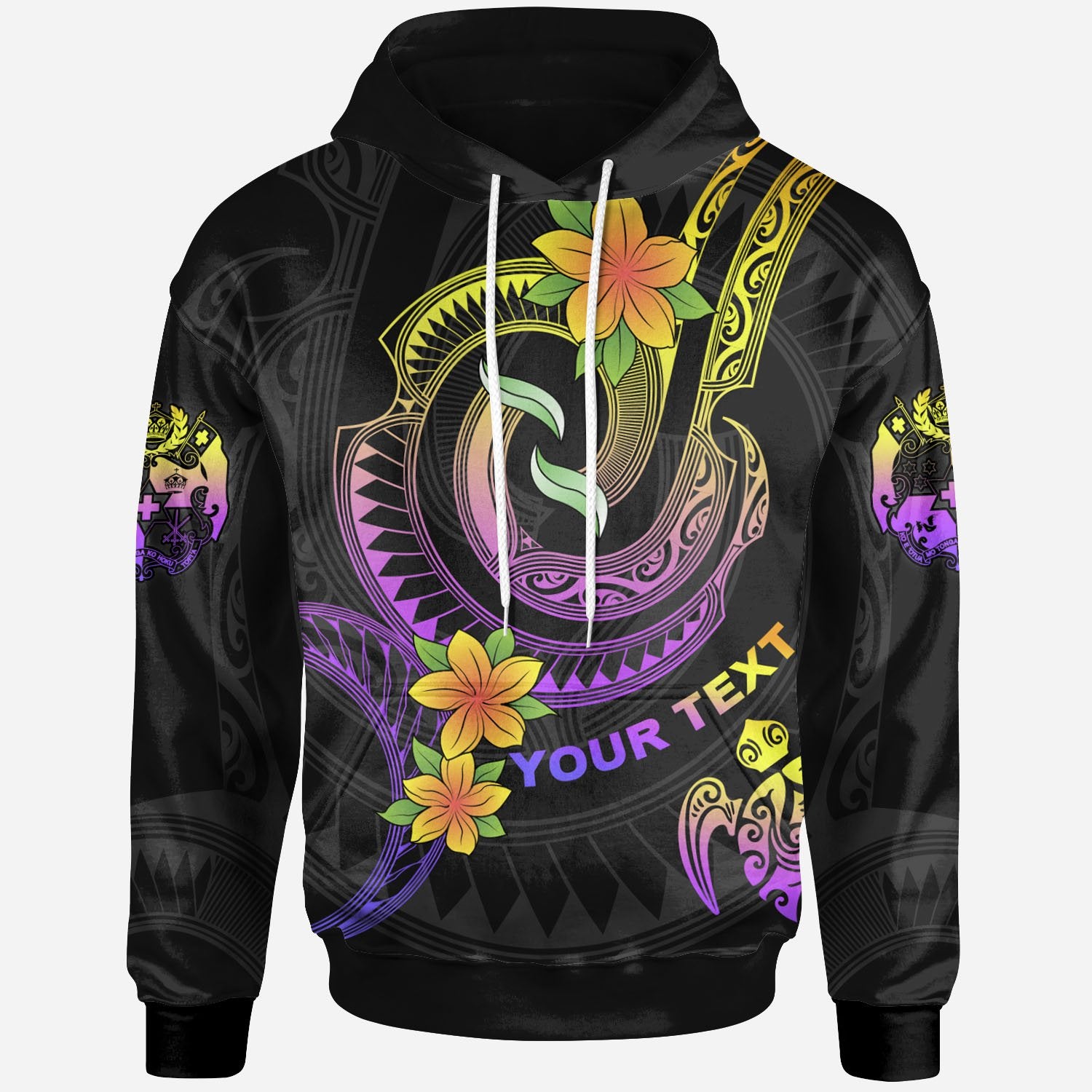 Tonga Custom Hoodie Plumeria Flowers with Spiral Patterns Unisex Black - Polynesian Pride