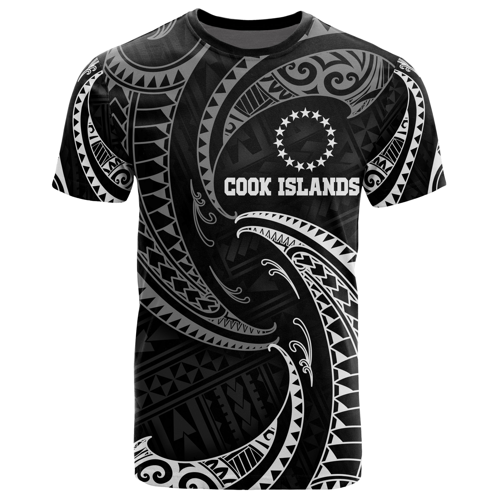 Cook Islands Polynesian All Over T Shirt White Tribal Wave Unisex White - Polynesian Pride