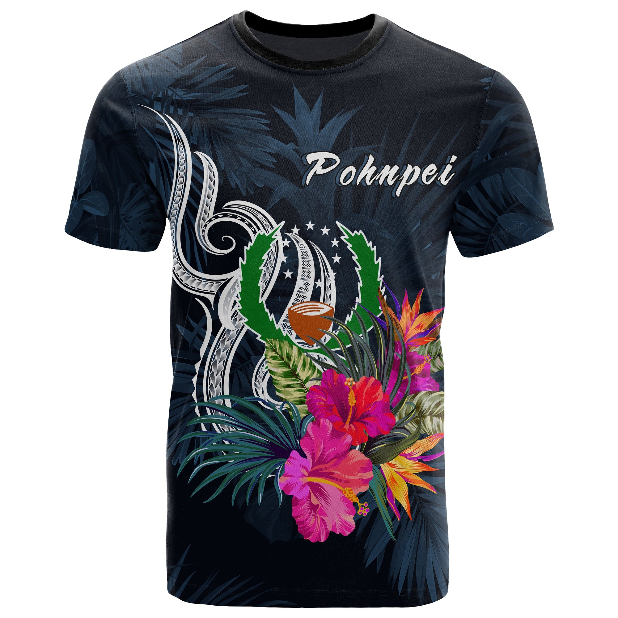 Pohnpei Micronesia T shirt Tropical Flower Unisex Blue - Polynesian Pride