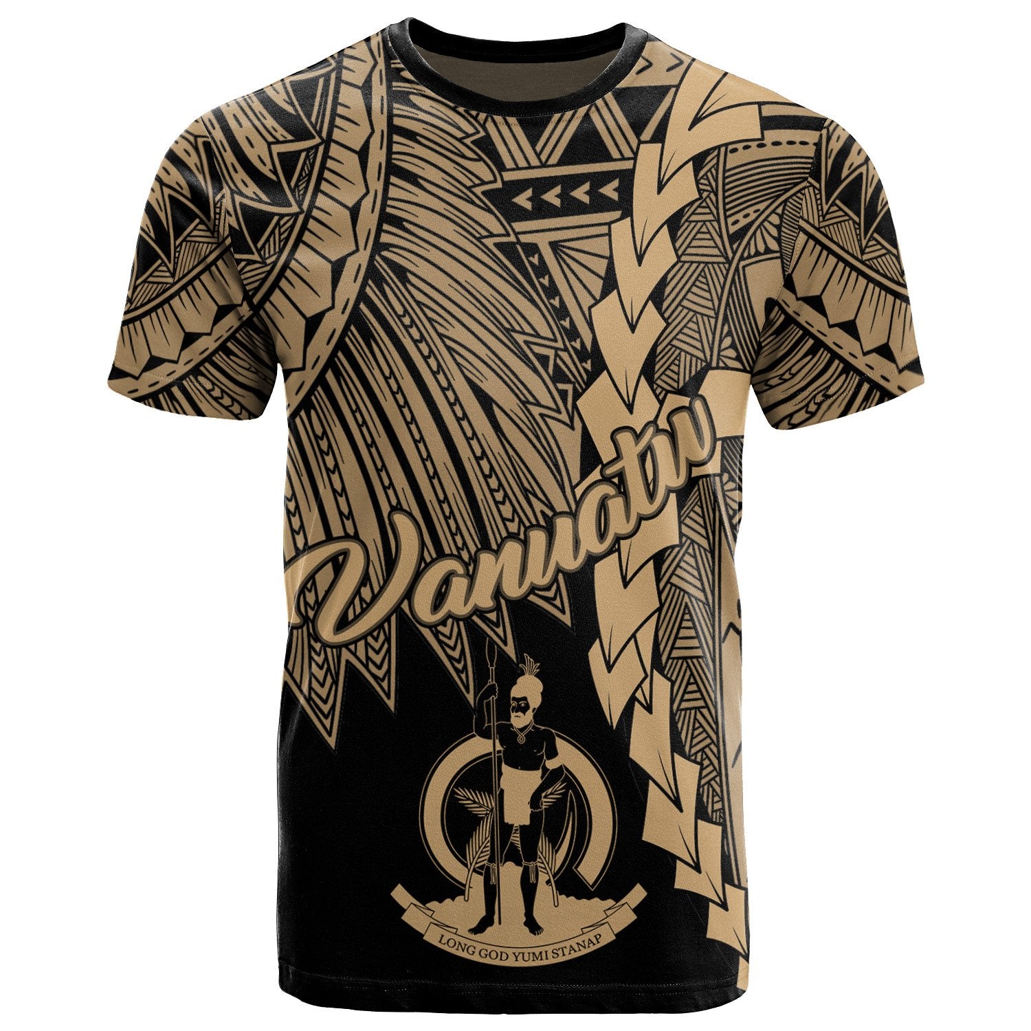 Vanuatu Polynesian T Shirt Tribal Wave Tattoo Gold Unisex Gold - Polynesian Pride