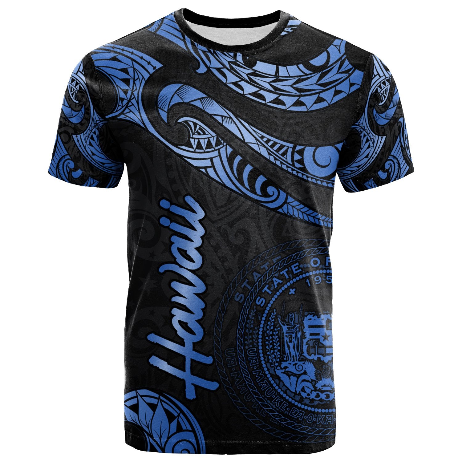 Hawaii Polynesian T Shirt Polynesian Tattoo Blue Version Unisex Blue - Polynesian Pride