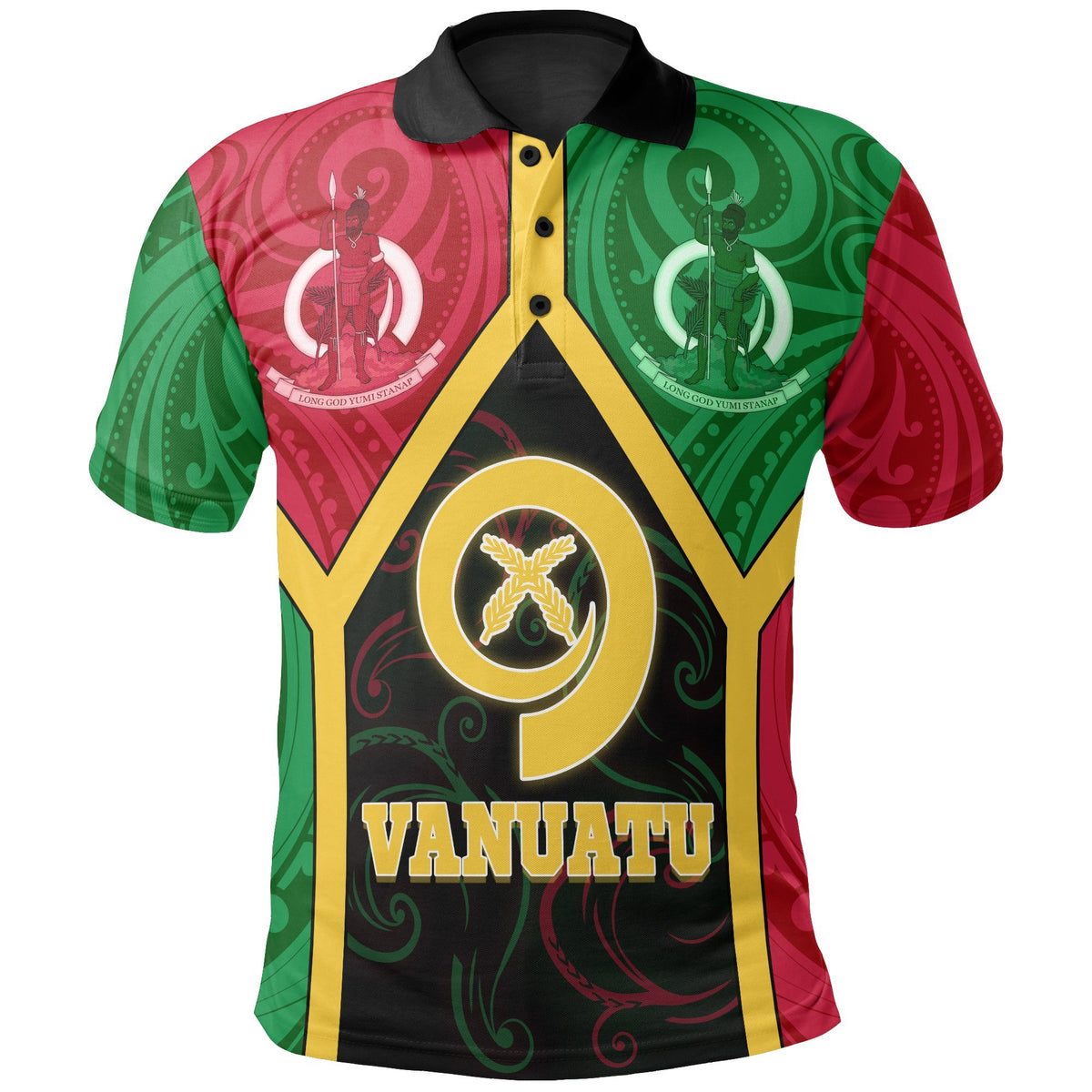 Vanuatu Polynesian Polo Shirt Vanuatu Flag and Coat Of Arms Unisex Black - Polynesian Pride