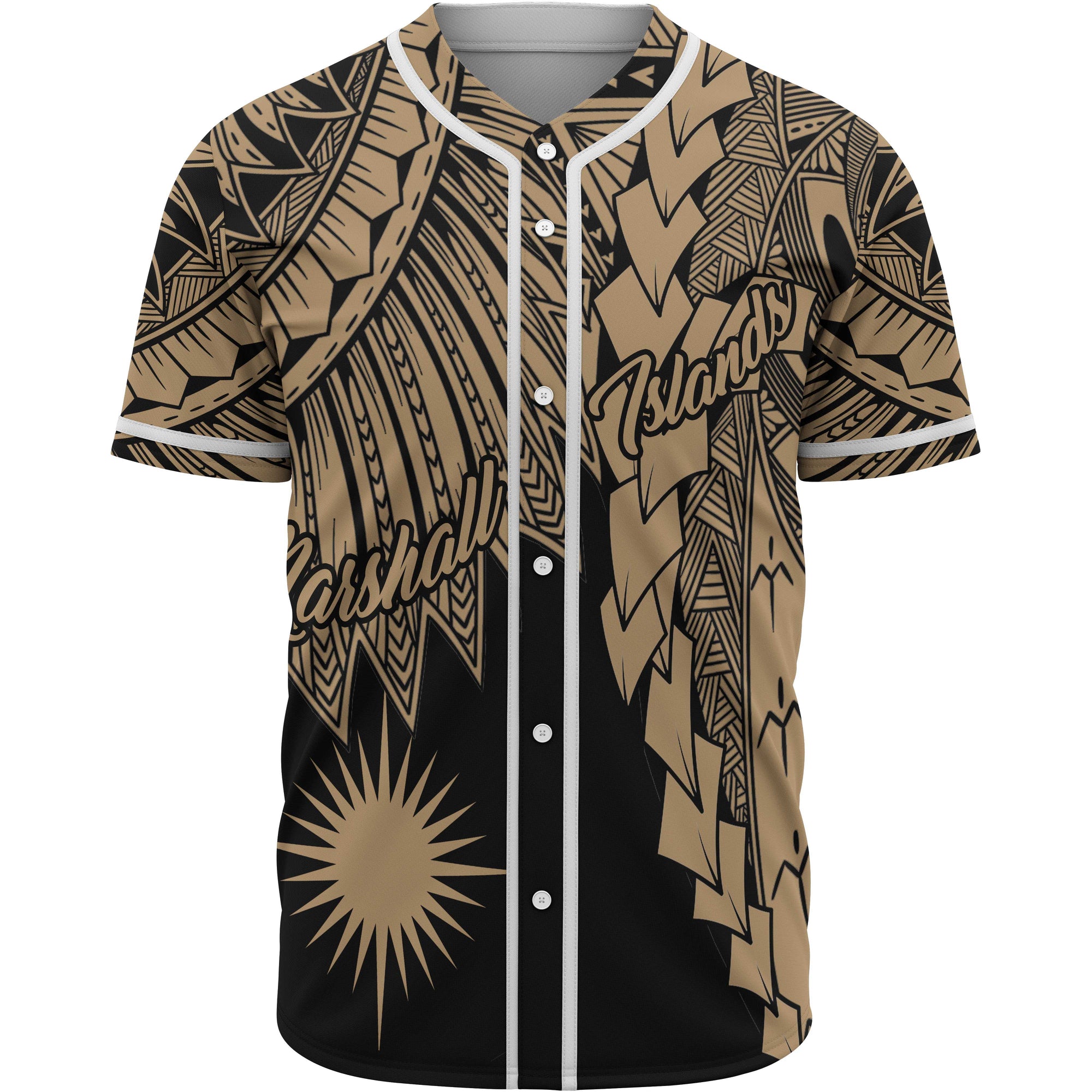 Marshall Islands Polynesian Baseball Shirt - Tribal Wave Tattoo Gold Unisex Gold - Polynesian Pride