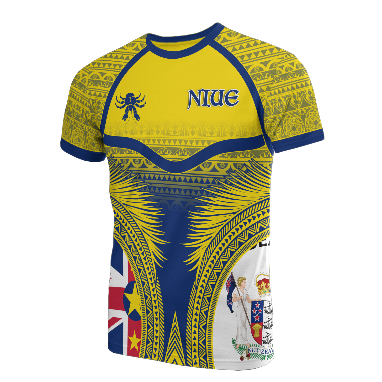 Niue T Shirt Niue Flag Seal Coconut Crab Coconut Leaves Unisex Yellow - Polynesian Pride