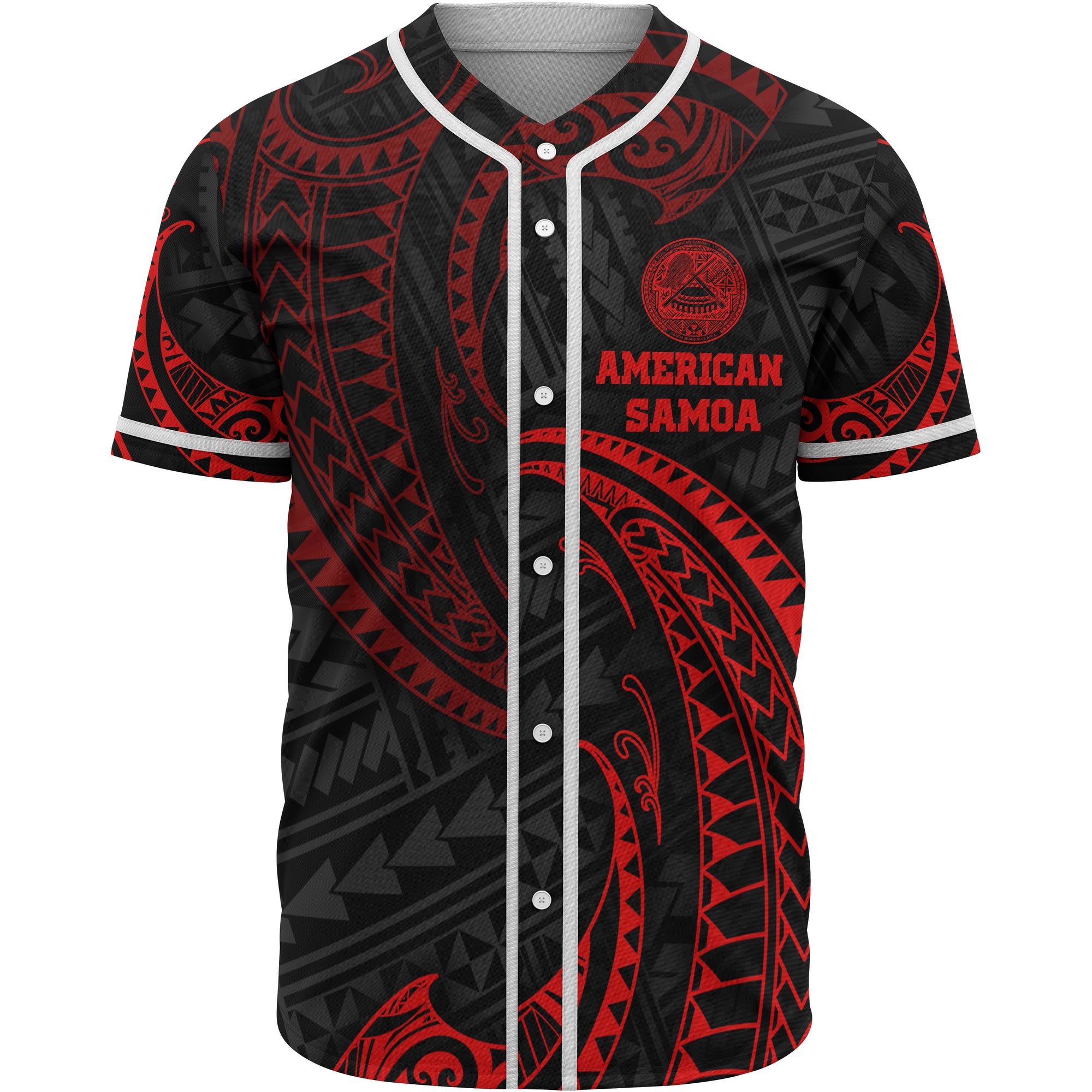 American Samoa Polynesian Baseball Shirt - Red Tribal Wave Unisex Red - Polynesian Pride